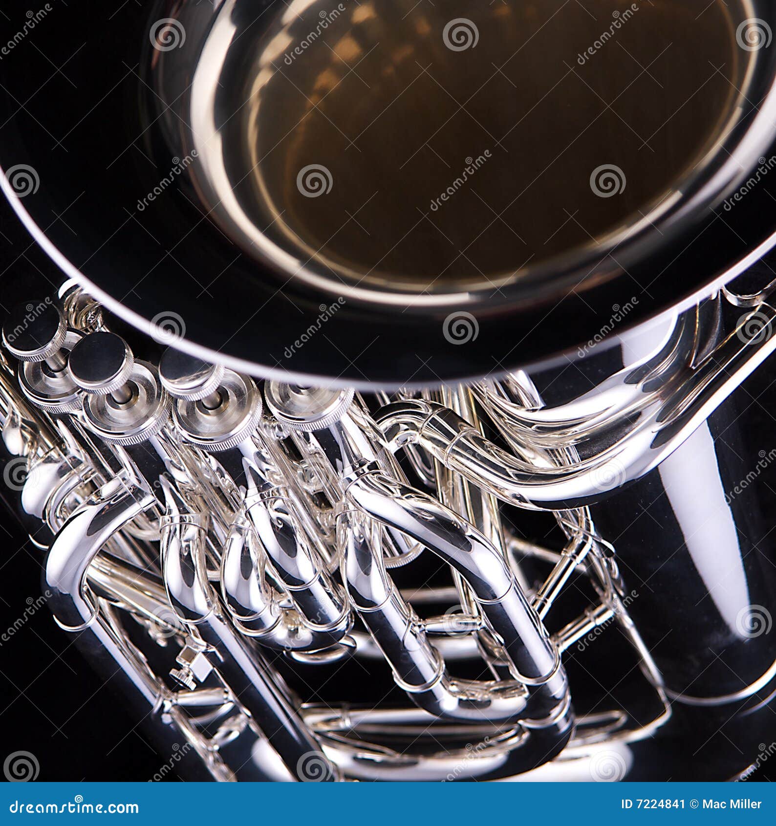 Silver Tuba Euphonium on Black Background Stock Image Image of black