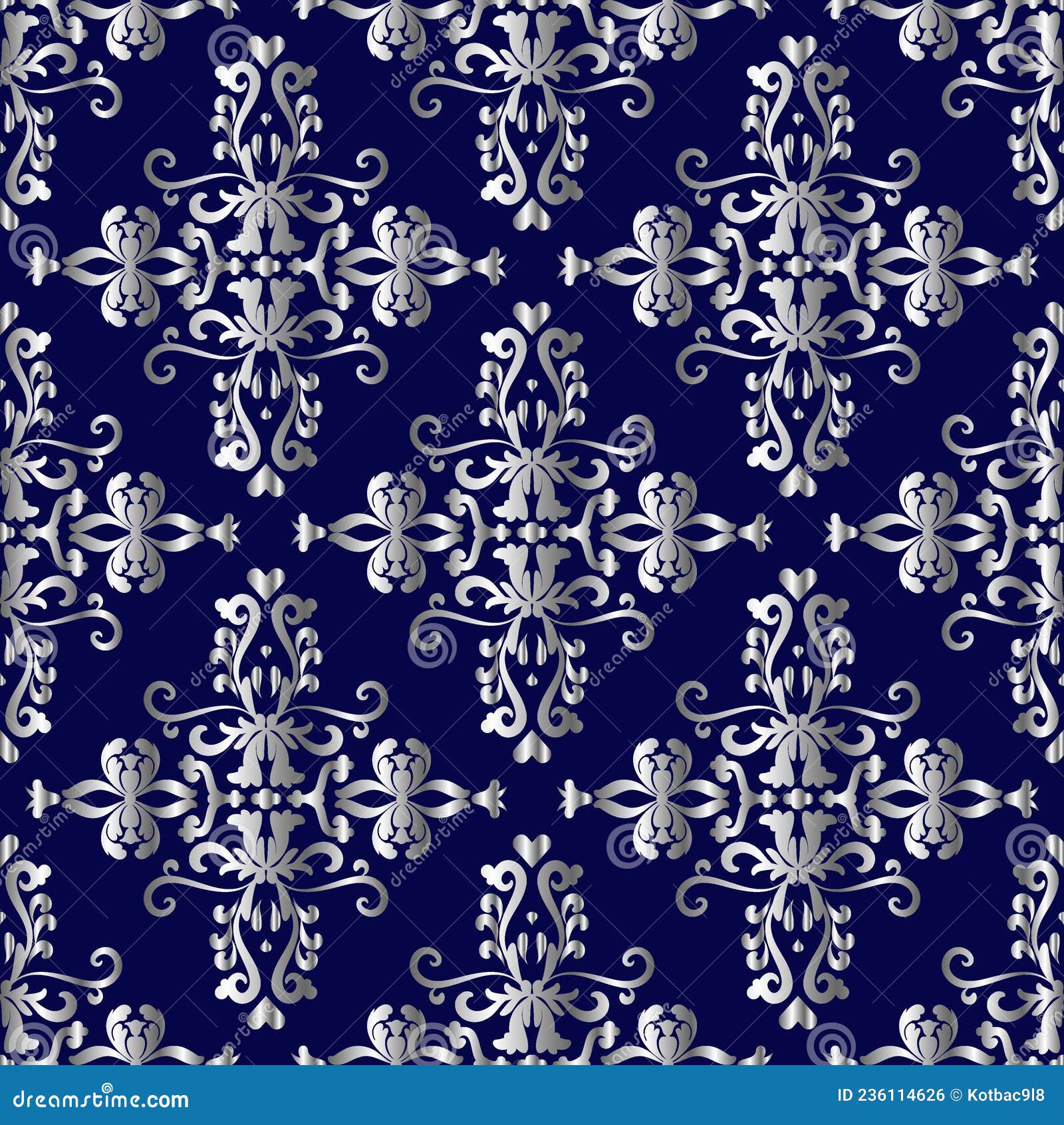 Silver Victorian Pattern on Navy Blue Background. Stock Vector ...