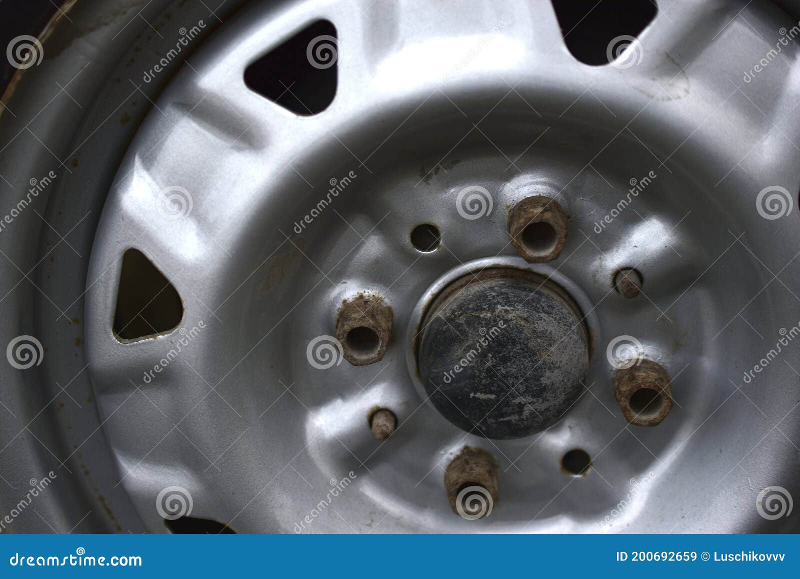 Silver Wheel Drive for a Car with Rusty Bolts Stock Image Image of