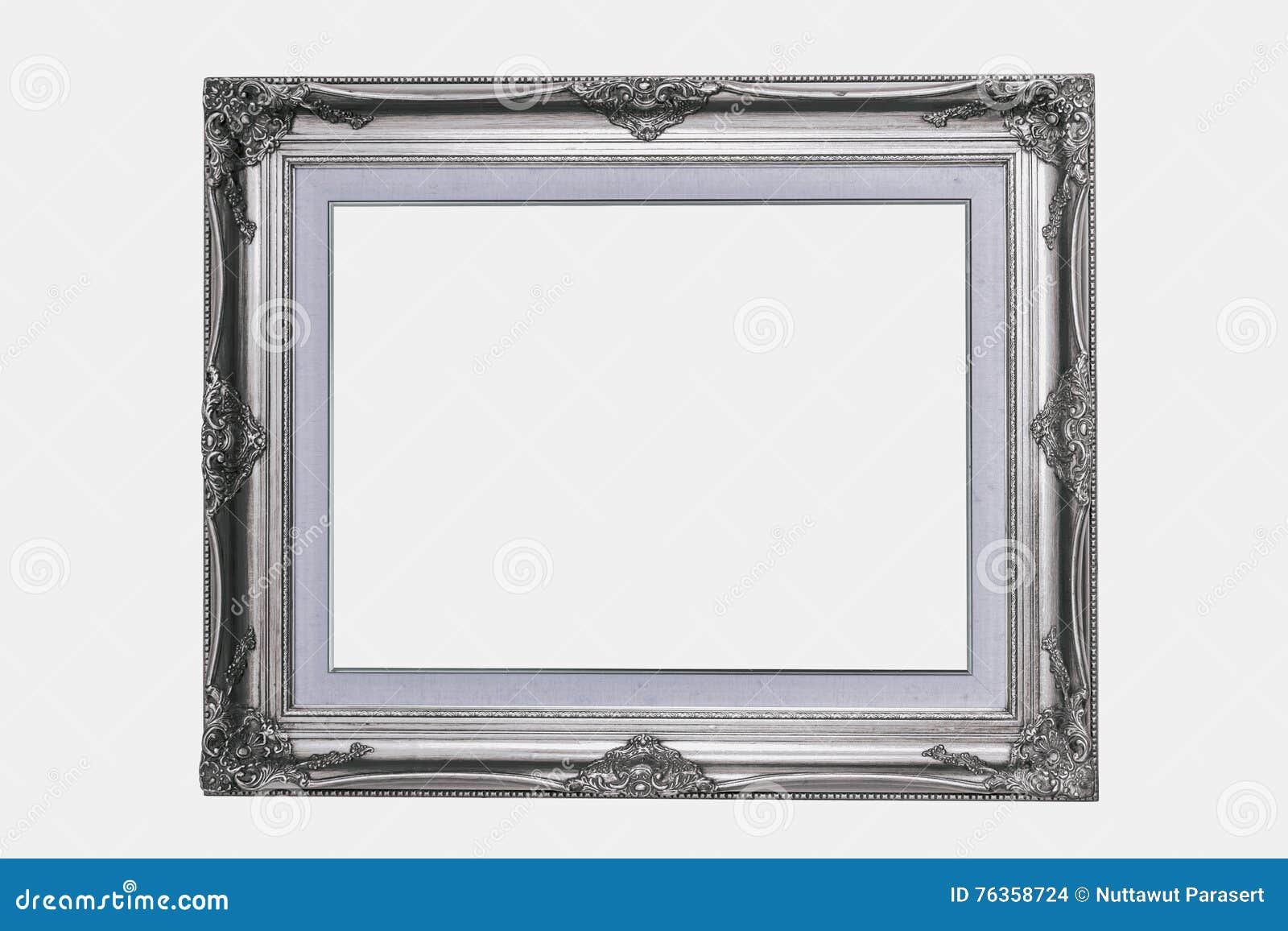 Silver Wood Frame on Isolated White Background Stock Photo Image of