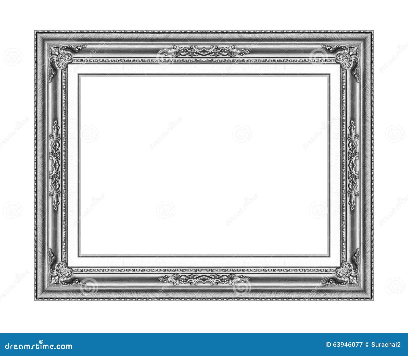 Silver Wooden Picture Frame Isolated on White Stock Image Image of