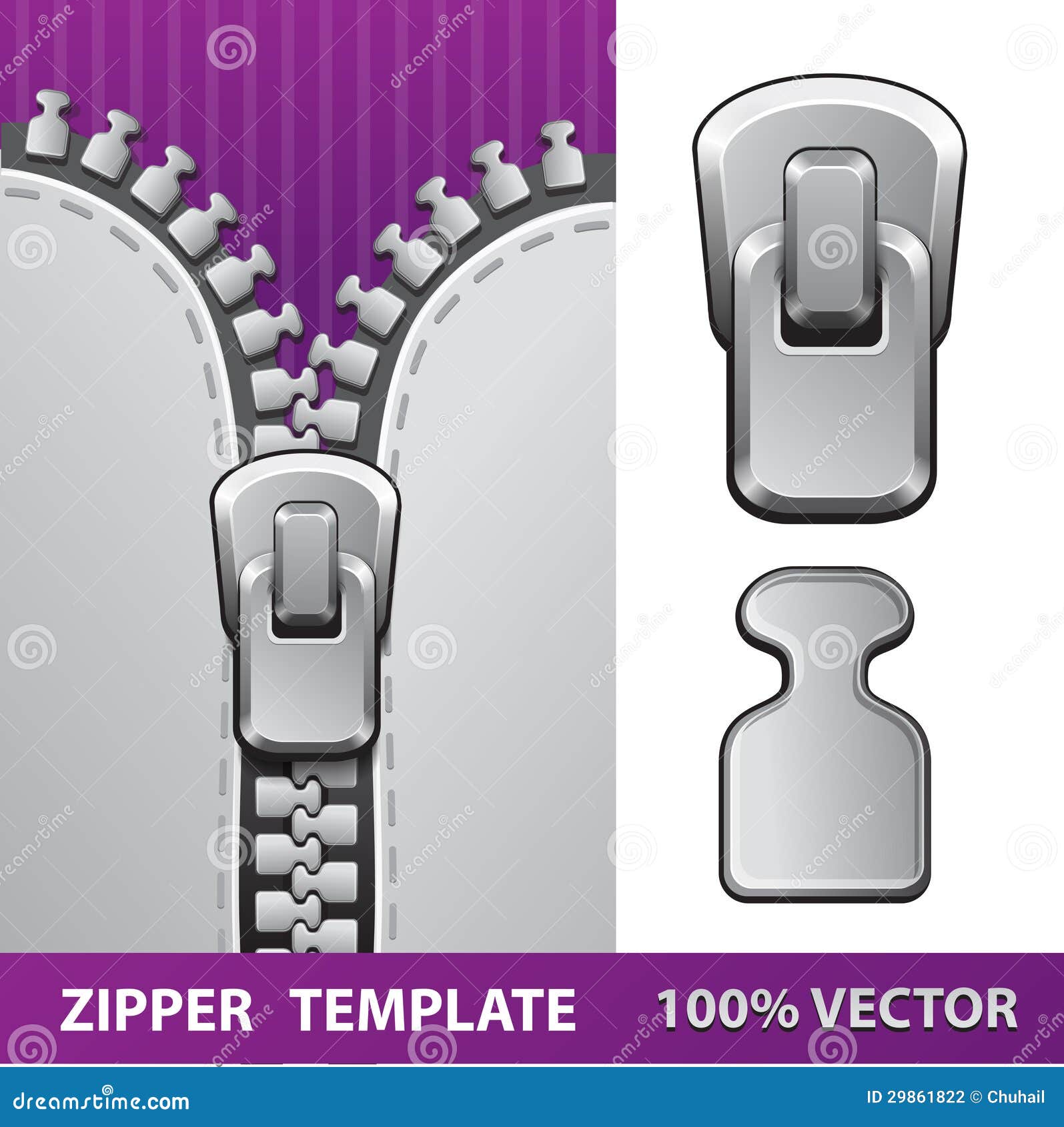 Silver Zipper Realistic Vector Illustration Stock Vector - Illustration