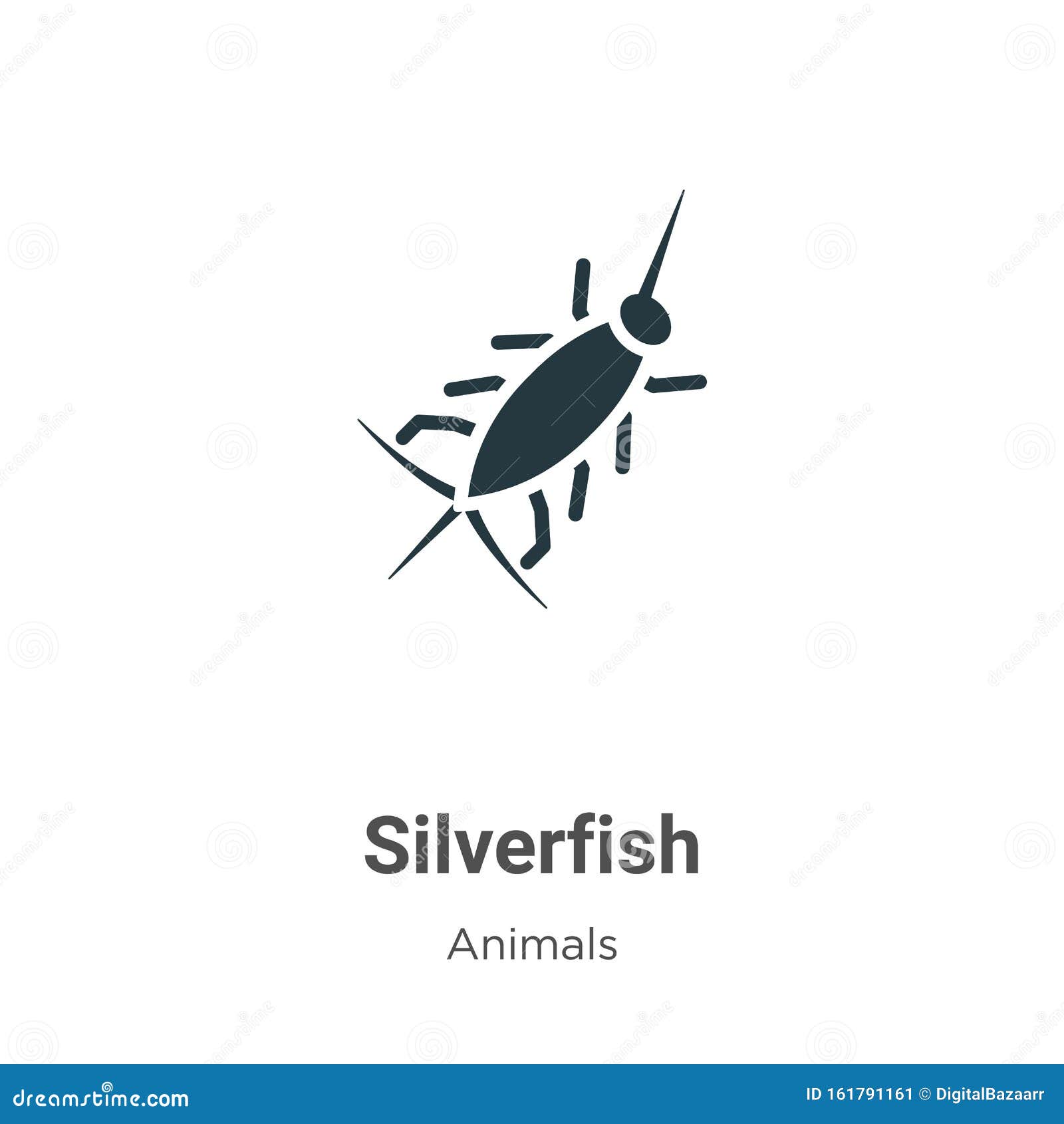 Silverfish Vector Icon on White Background. Flat Vector Silverfish Icon