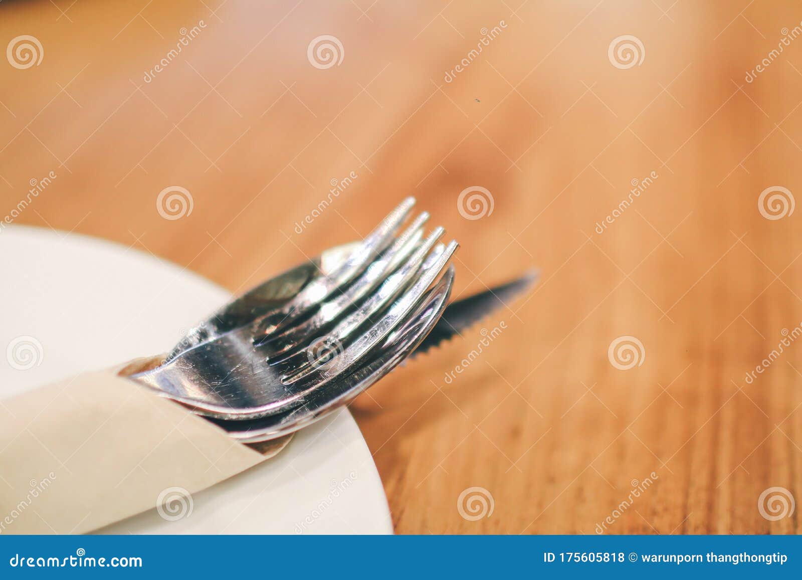 Download Silverware For Steak Concept.Restaurant Tissue Mock Up With Knife Fork And Spoon Stock Photo ...