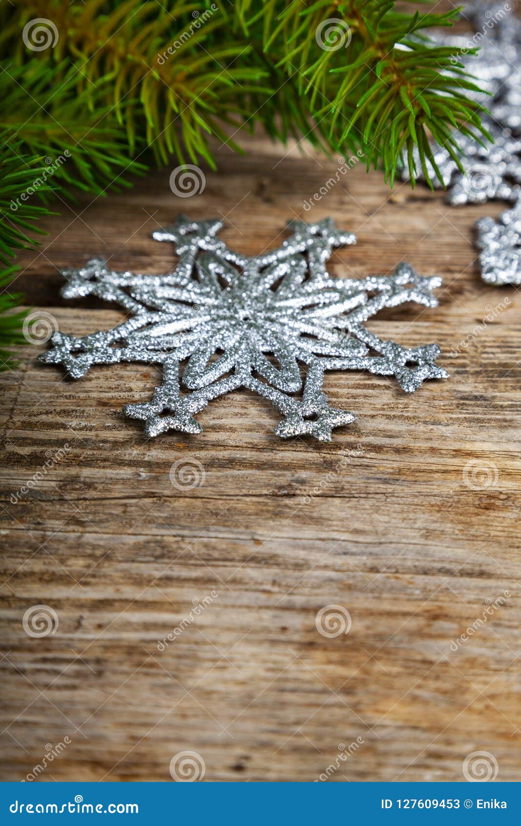 Silvery Snowflakes and Fir Branches Stock Image - Image of design ...