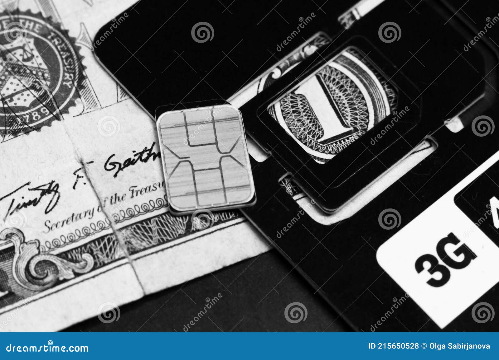 SIM Card for Cellular Phones on Dollar Bill Stock Photo Image of