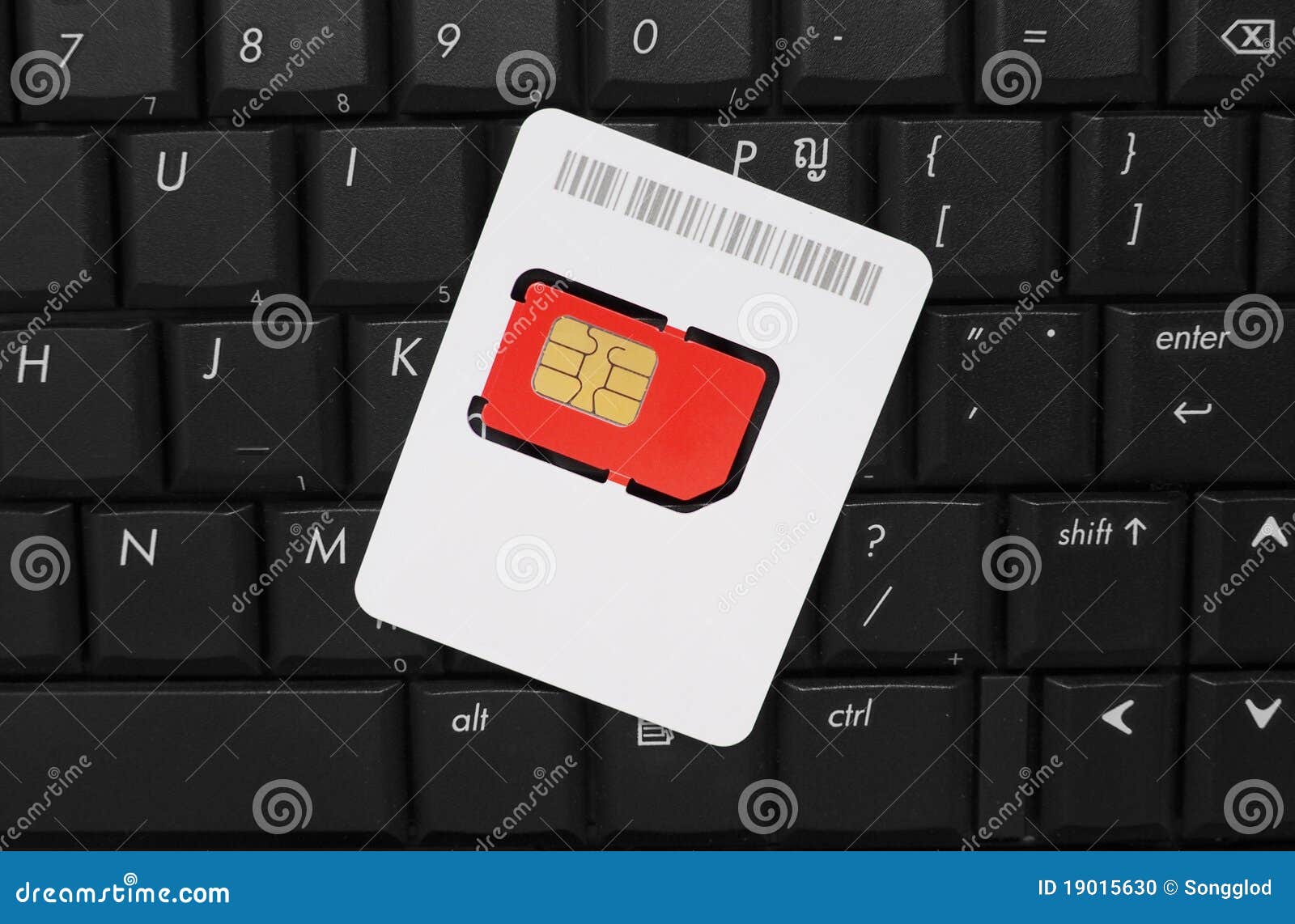 SIM Card On Computer Keyboard Stock Photo - Image of barcode, card