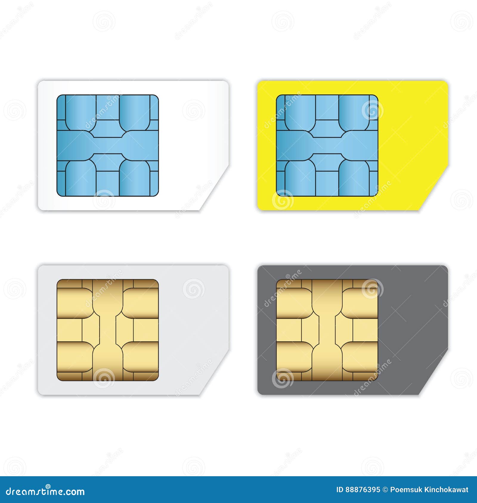 SIM Cards for Mobile Phones Isolated on White. Stock Vector Illustration of communication