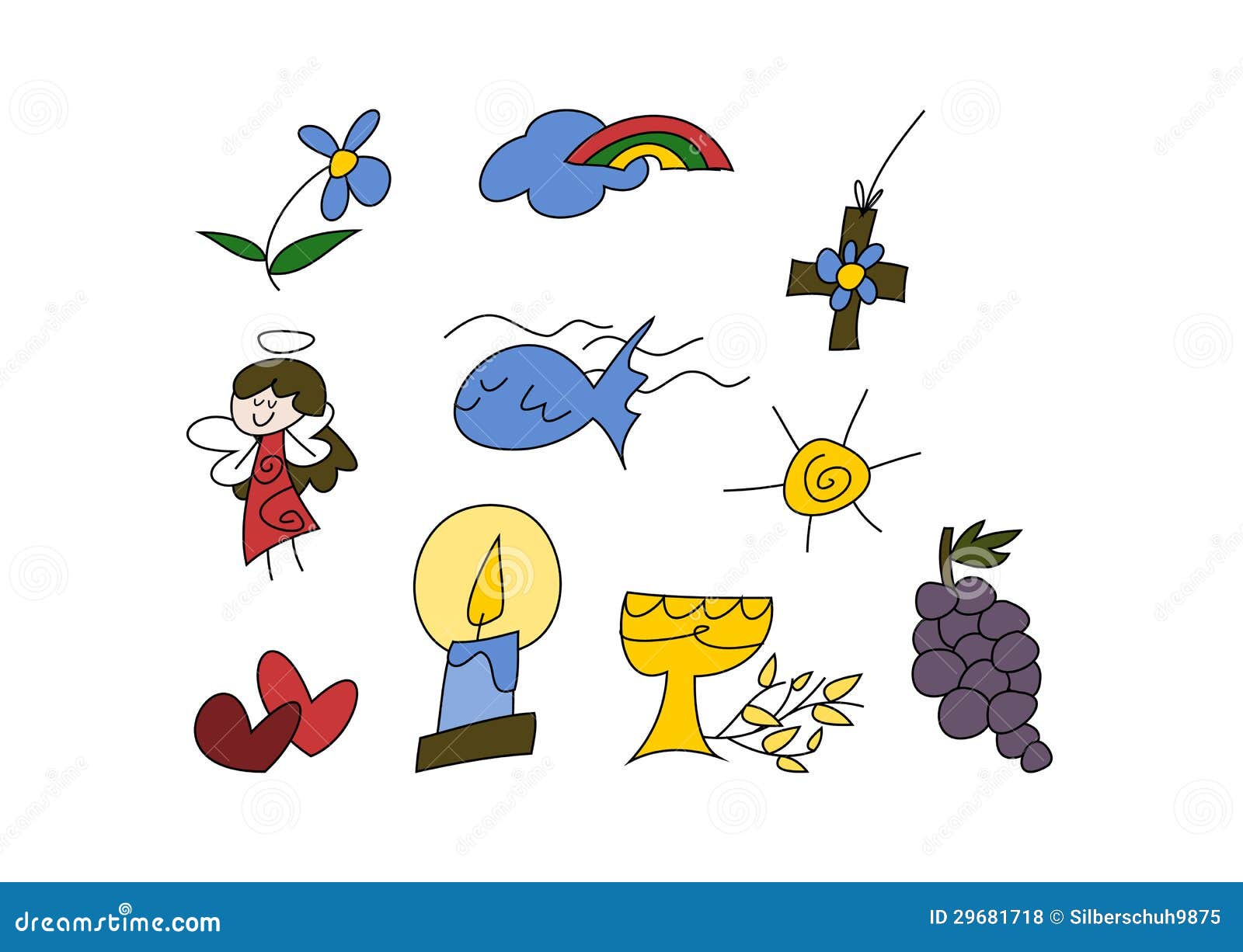Simboli Cristiani Per I Bambini Illustrazione Vettoriale Illustrazione Di Alimento Doodle