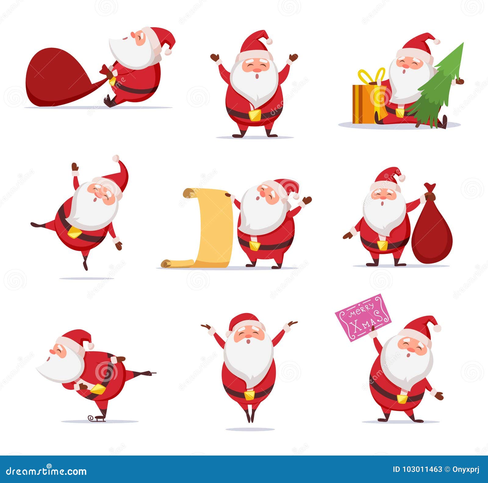 Simboli Natale.Simboli Di Natale Di Santa Sveglia Divertente Caratteri Differenti Messi Nelle Pose Dinamiche Illustrazione Vettoriale Illustrazione Di Icona Cute 103011463