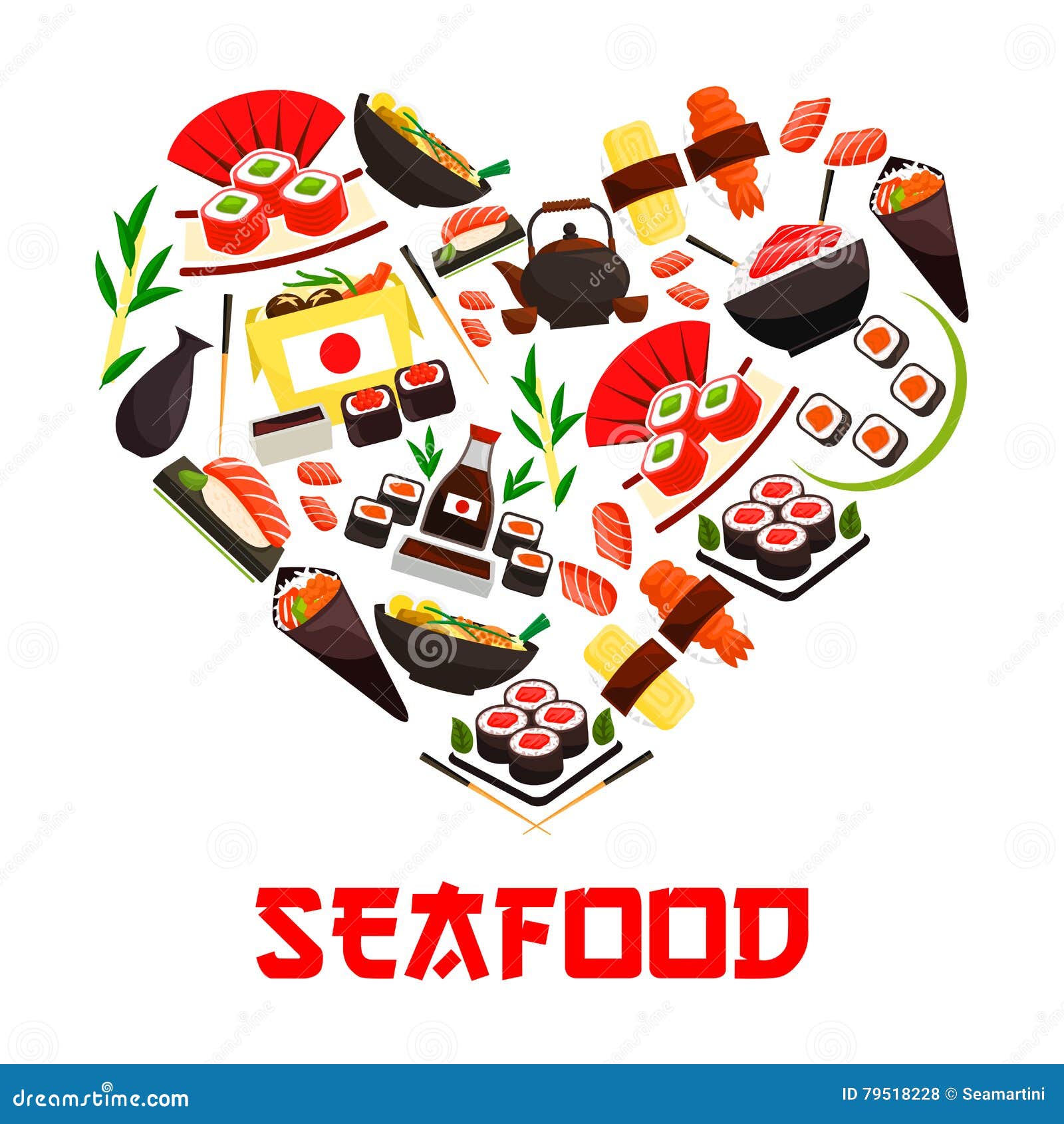 Simbolo Del Cuore Di Cucina Dei Frutti Di Mare Con Le Icone Dei Sushi Illustrazione Vettoriale Illustrazione Di Decorazione Fresco