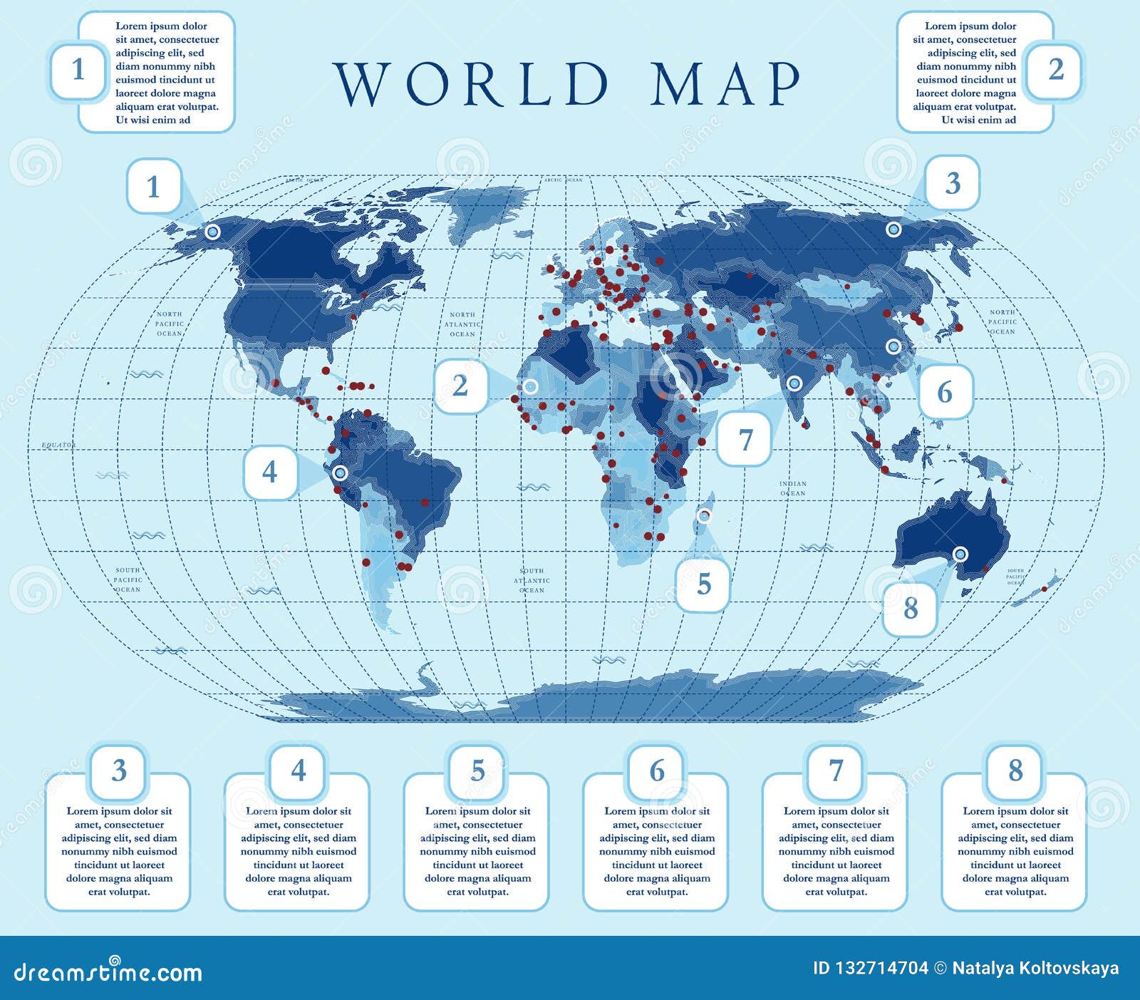 Simpe Small Scale Political World Map with Major Capitals. Flat Design