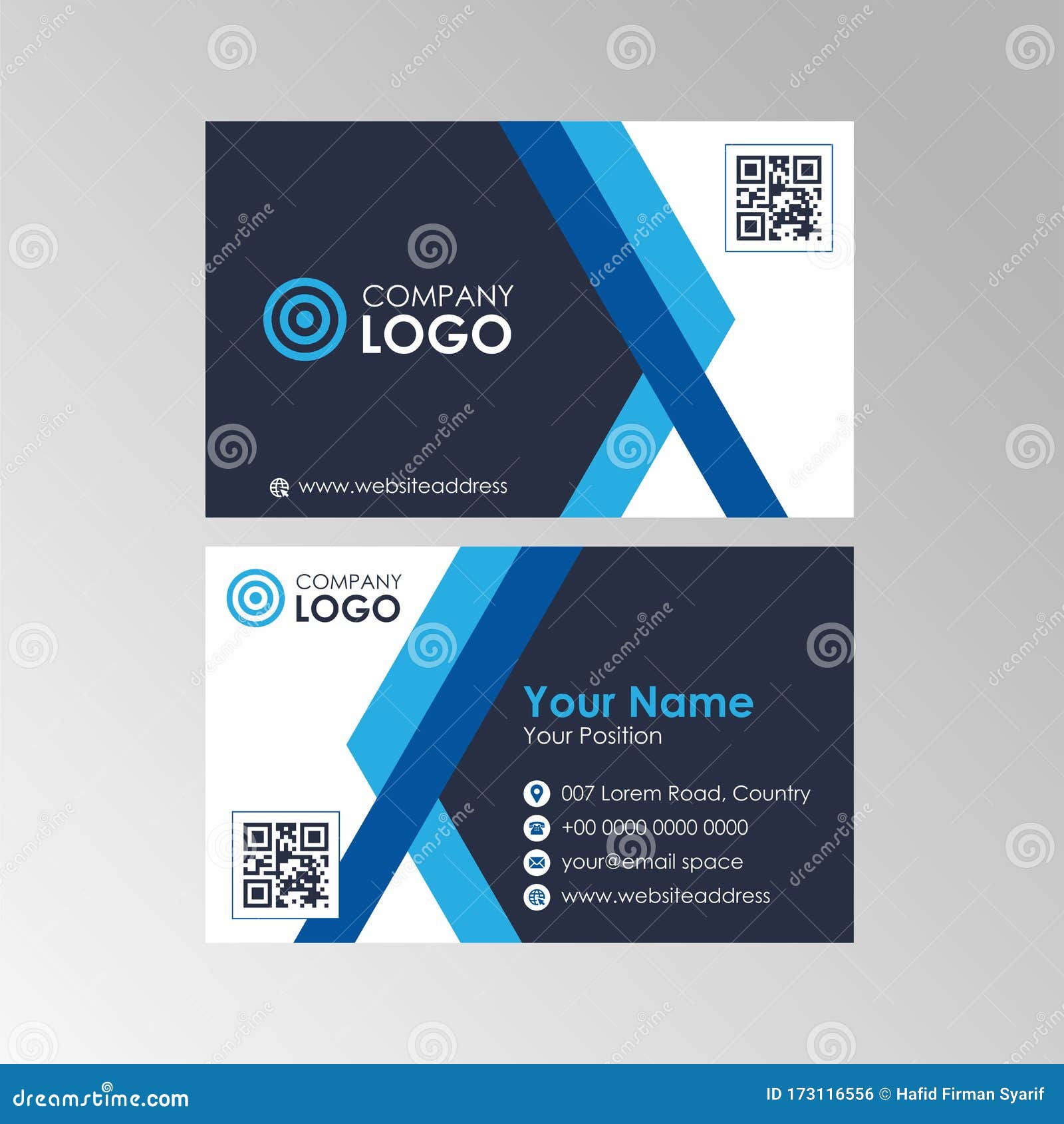 Simple Abstract Blue Business Card Design Template Vector Stock Throughout Qr Code Business Card Template