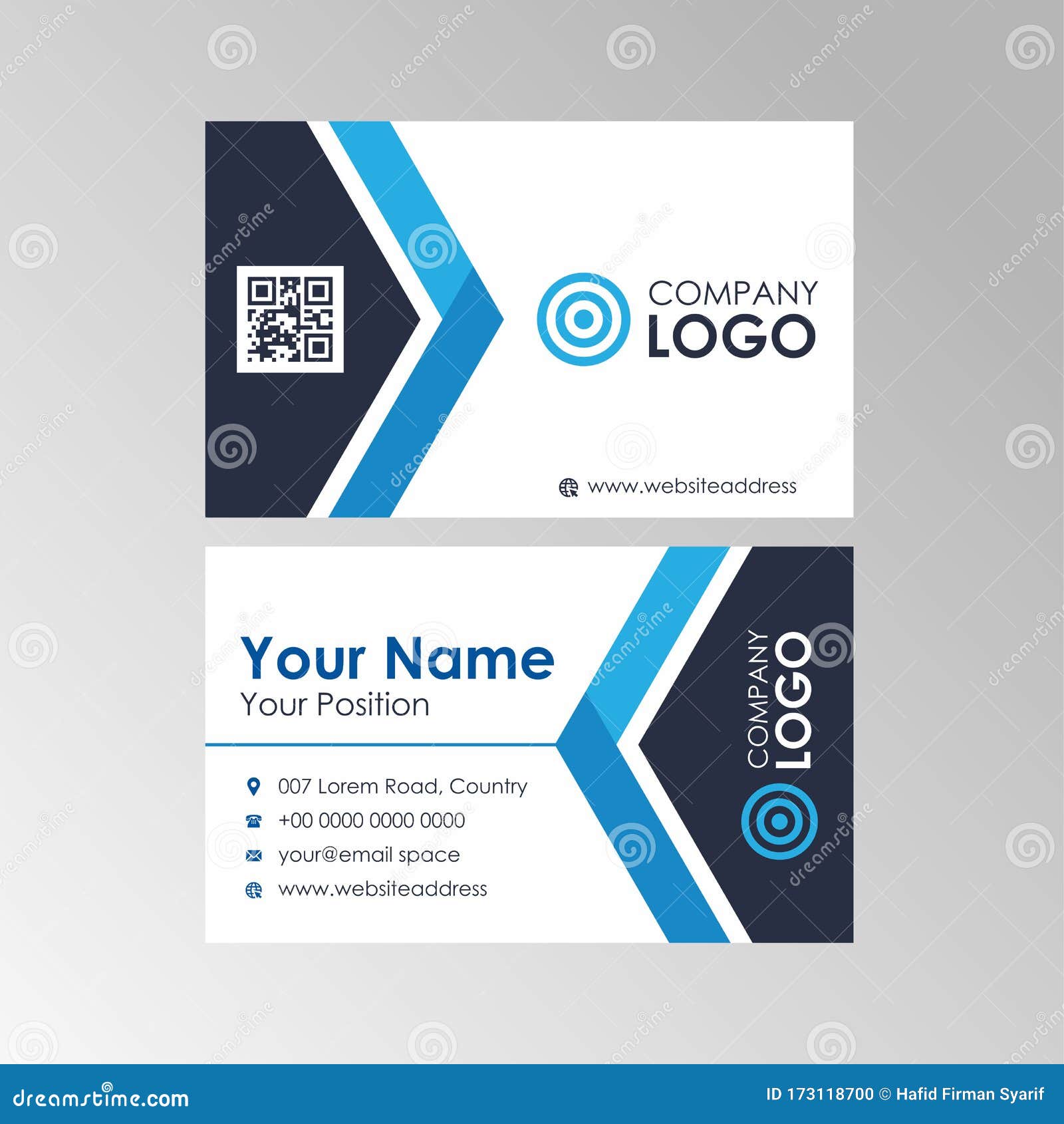 Simple Abstract Blue Business Card Design Template Vector Stock With Regard To Qr Code Business Card Template