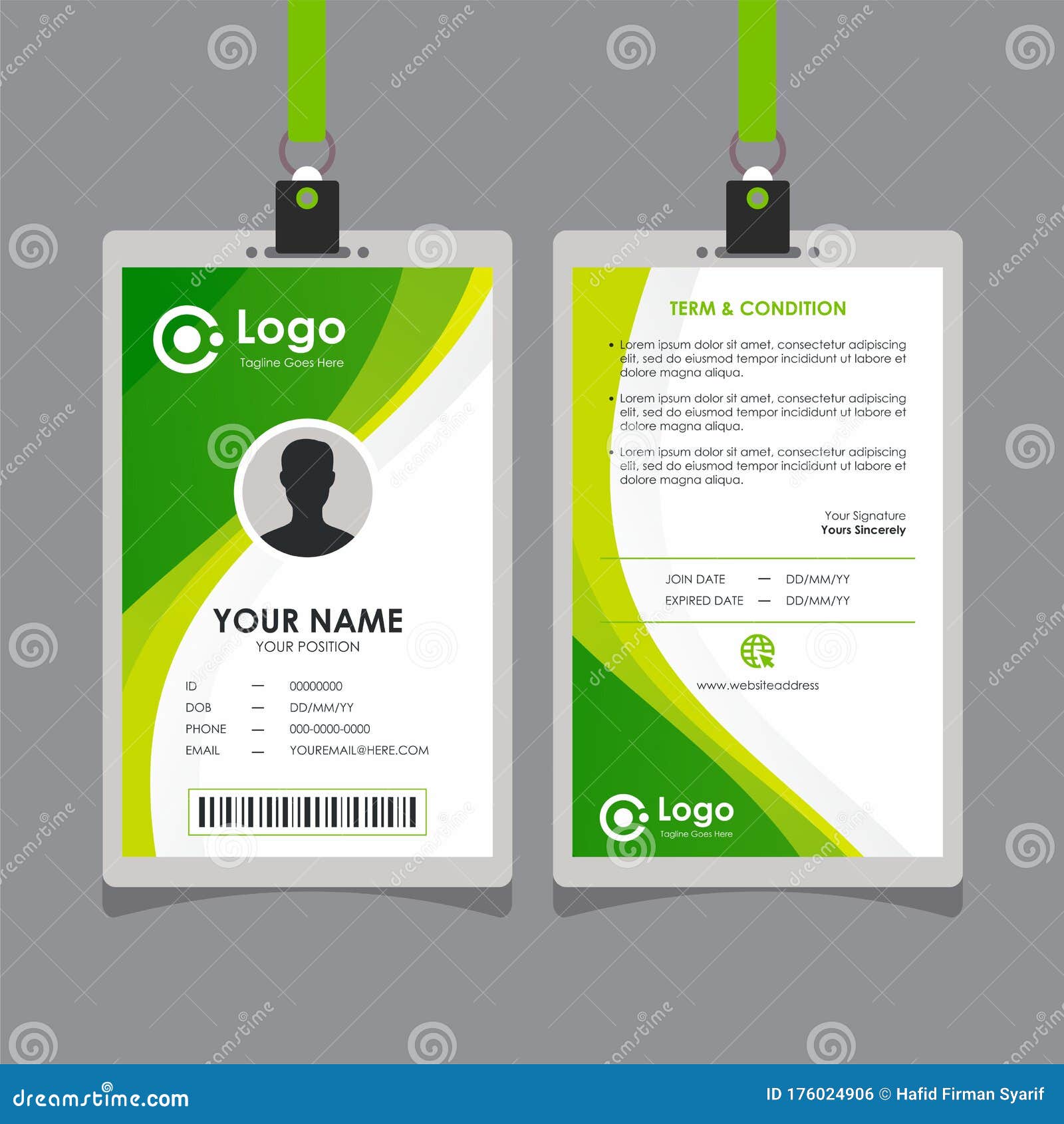 Simple Abstract Colorful Stylish Id Card Design with Green and Throughout Conference Id Card Template