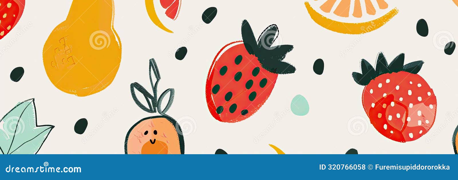 simple, abstract s of cute fruits on a light background