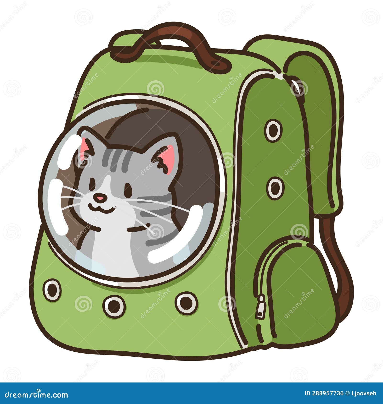 Simple and Adorable Illustration of Grey Tabby Cat in a Backpack