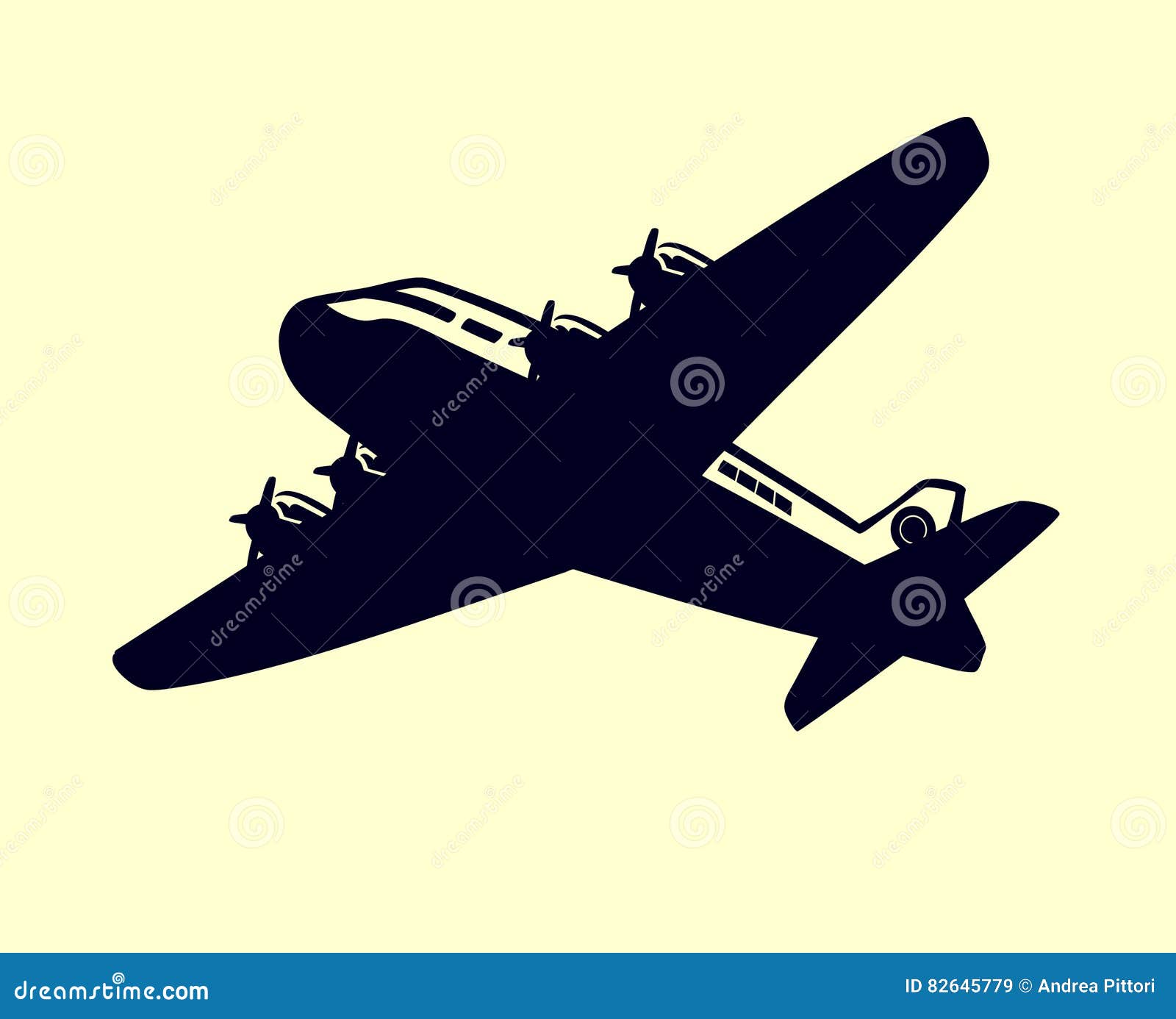 simple airplane with propellers black and white 