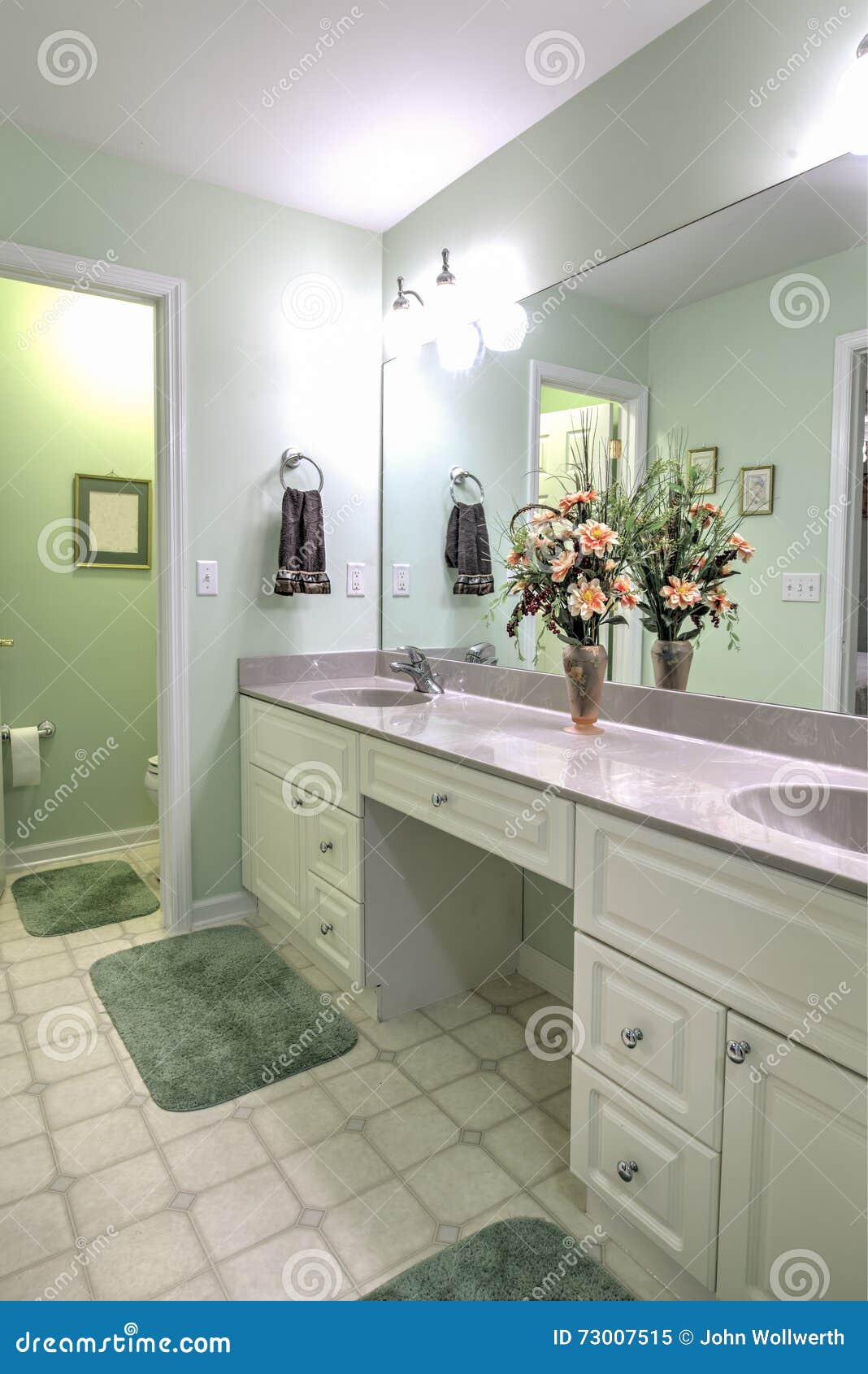 Simple Bathroom with Double Sinks Stock Image Image of towel, double 73007515