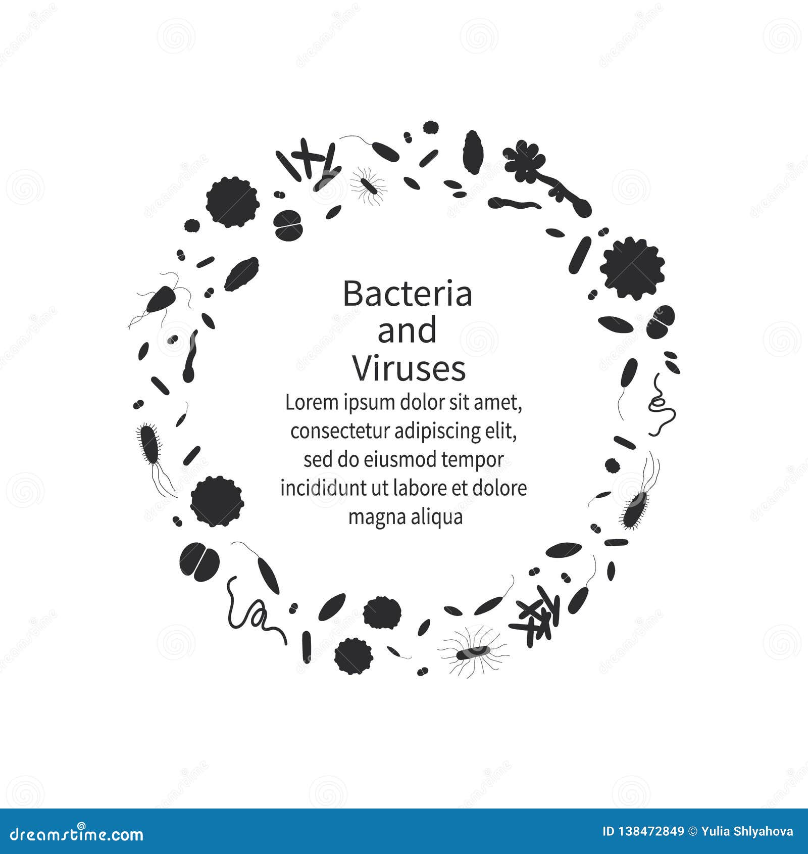 simple black background with different dangerous viruses and bacteria.