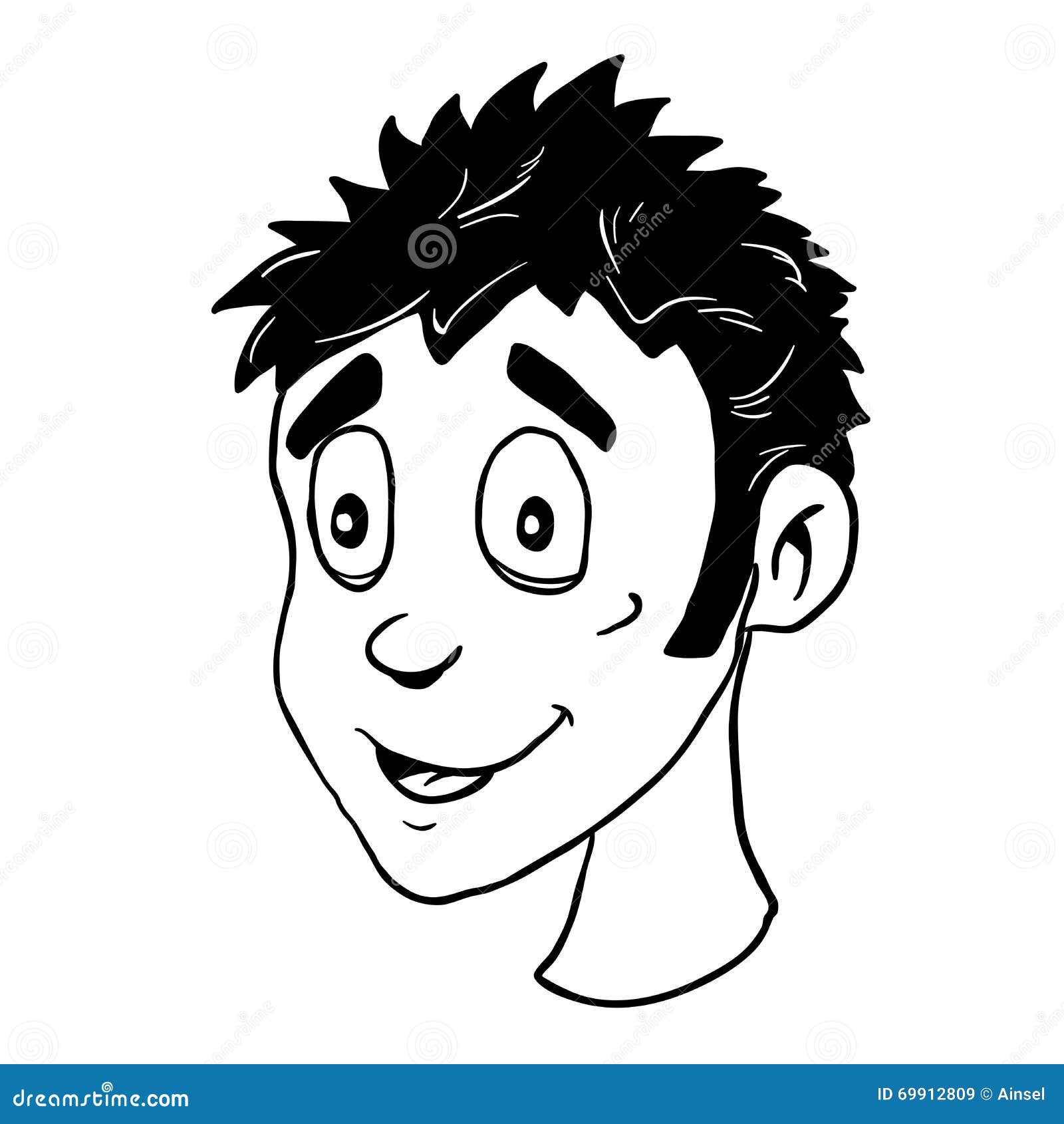 Simple Black and White Smiling Boy Cartoon Stock Vector Illustration of head, expression 69912809