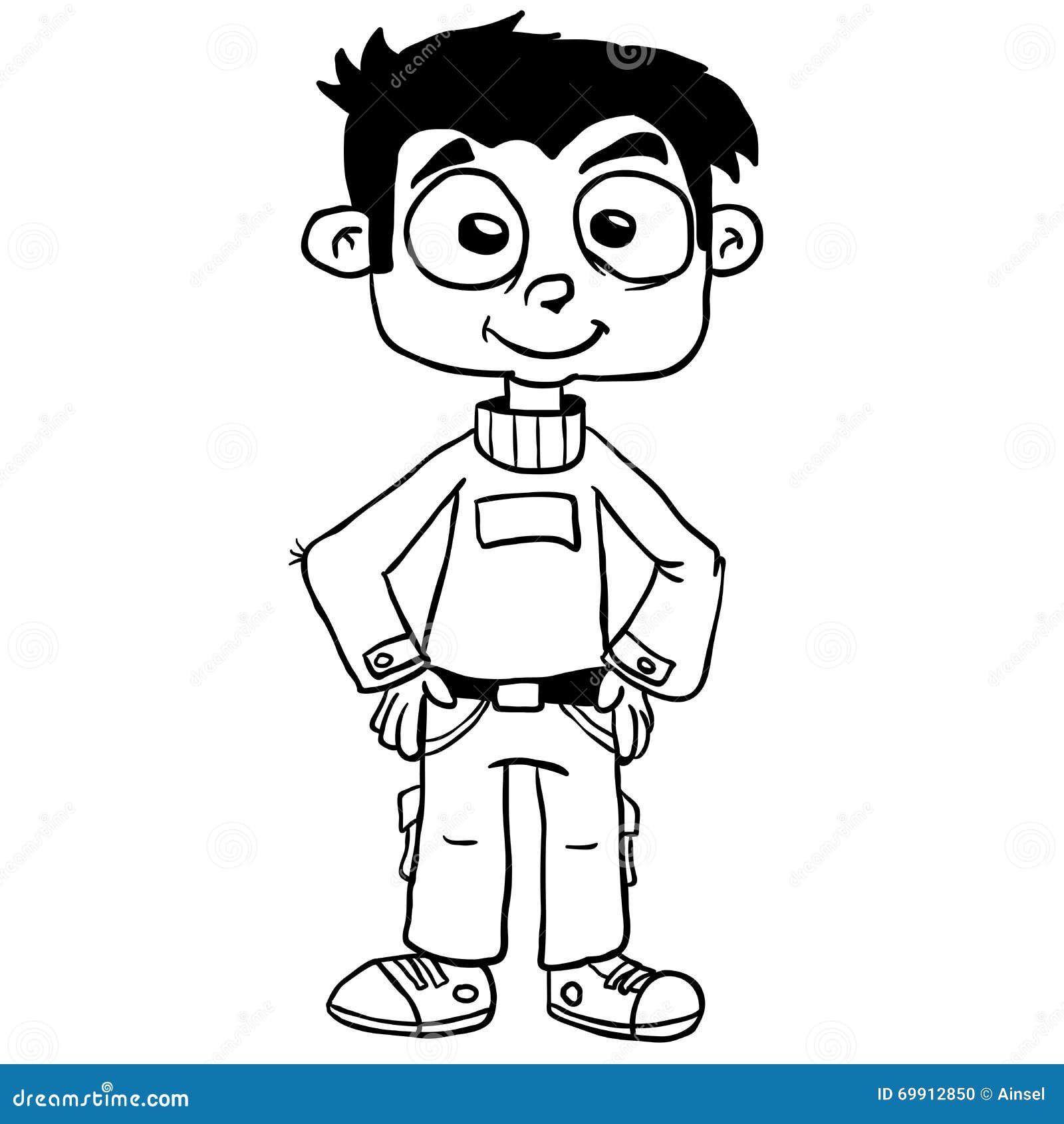 Simple Black and White Smiling Boy Standing Stock Vector Illustration