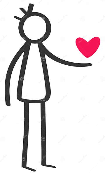 Simple Black and White Stick Figure Man Giving Red Heart, Declaration ...