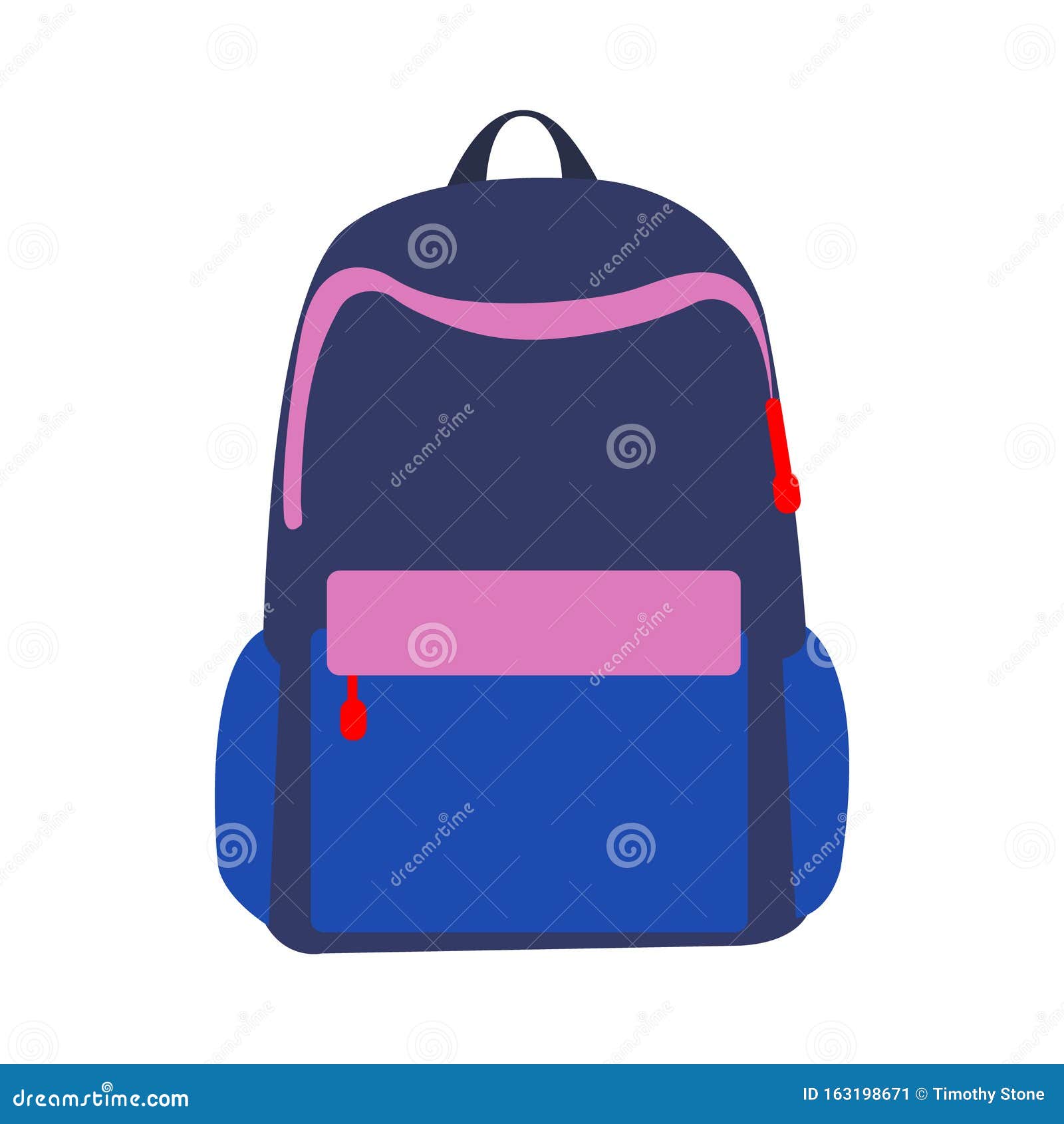 Simple Blue Purple and Pink Backpack on White Stock Vector