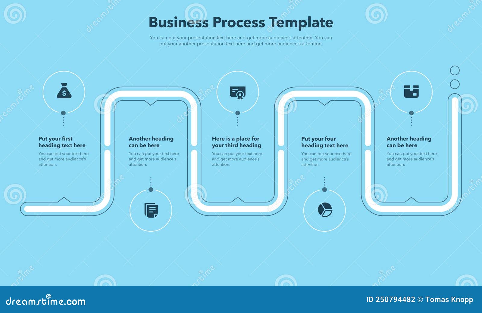Simple Business Process Template with Five Steps Blue Version Stock Simple Business Process Template with Five Steps Blue Version Stock