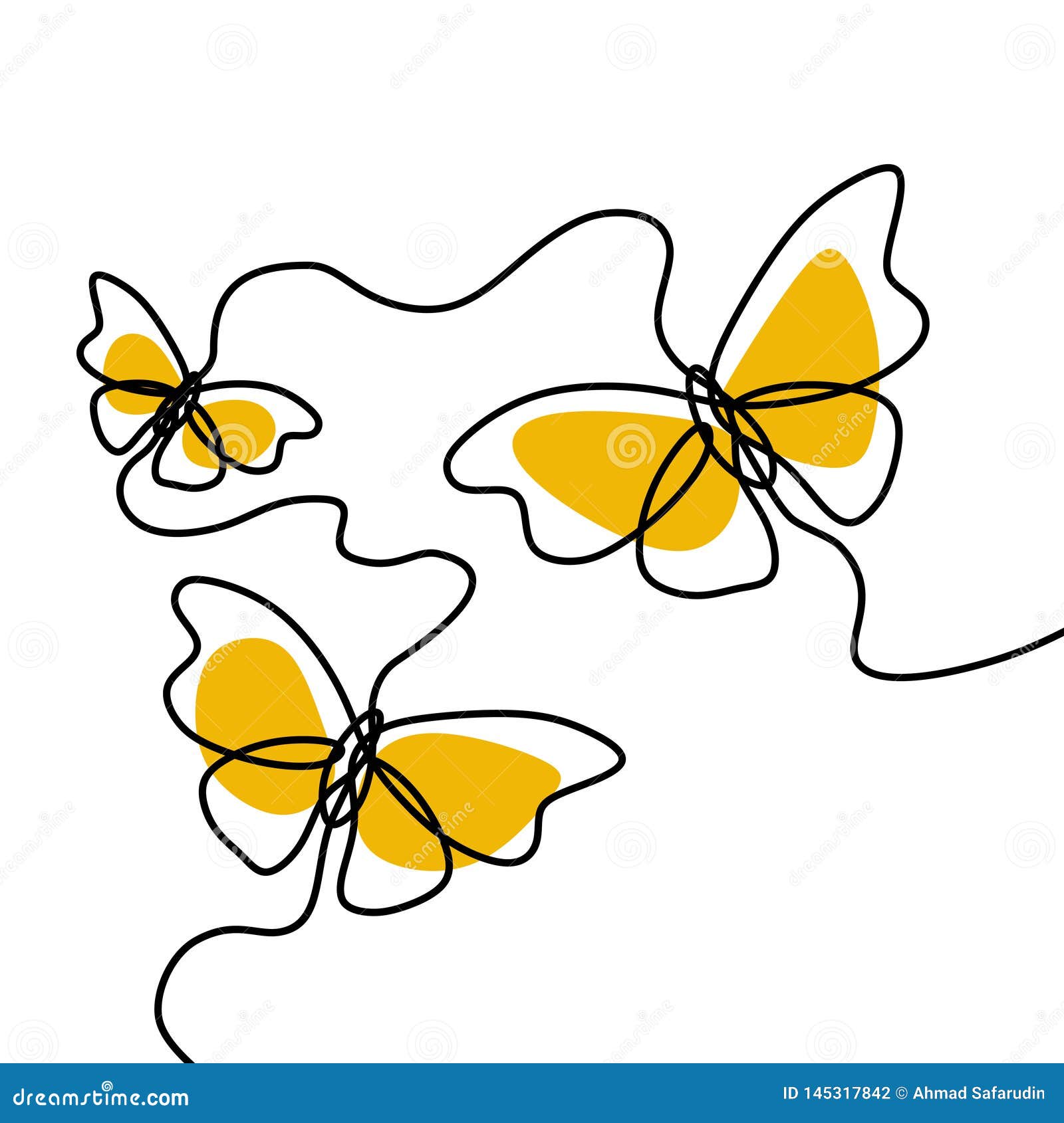 Simple Butterfly Decorative Continuous Line Drawing Vector