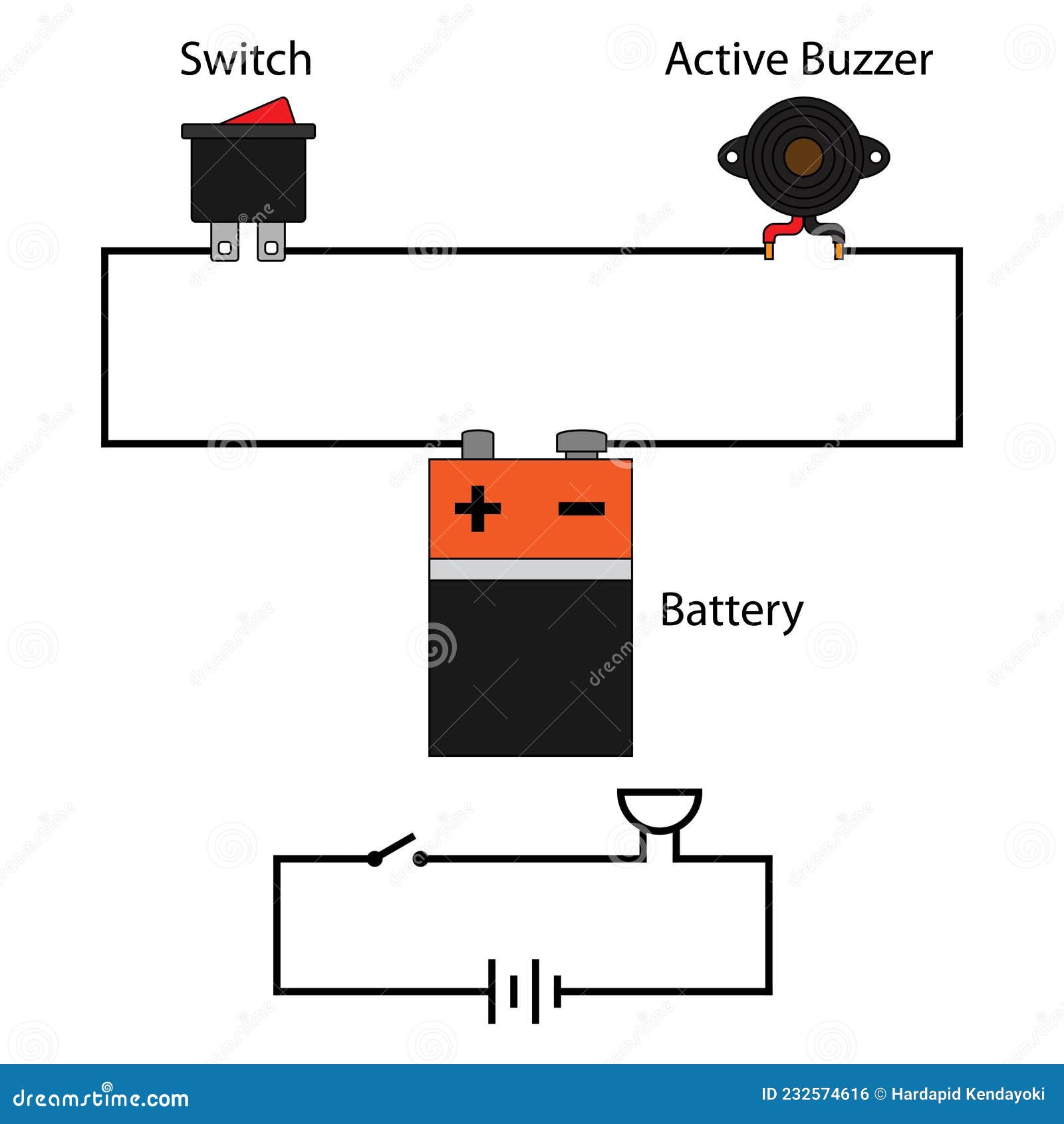 Simple Buzzer Circuit stock vector. Illustration of diagram - 232574616