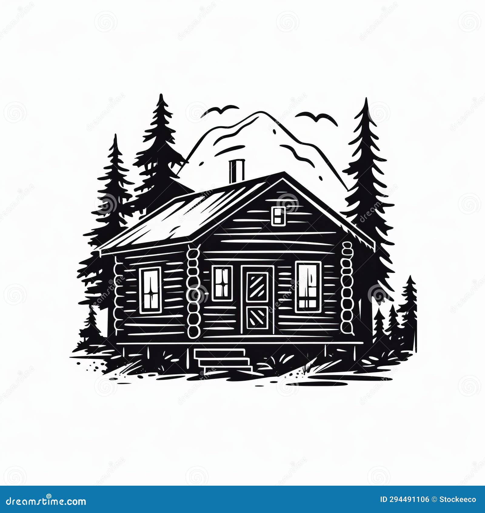 Simple Cabin: Bold Black and White Illustration for Nostalgic Logo ...