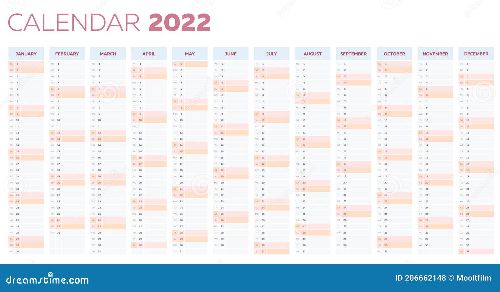 Editable Calendar 2022 The 2022 Calendar Planner Template With Vertical Monthly Columns Stock  Illustration - Illustration Of Control, Future: 206662148