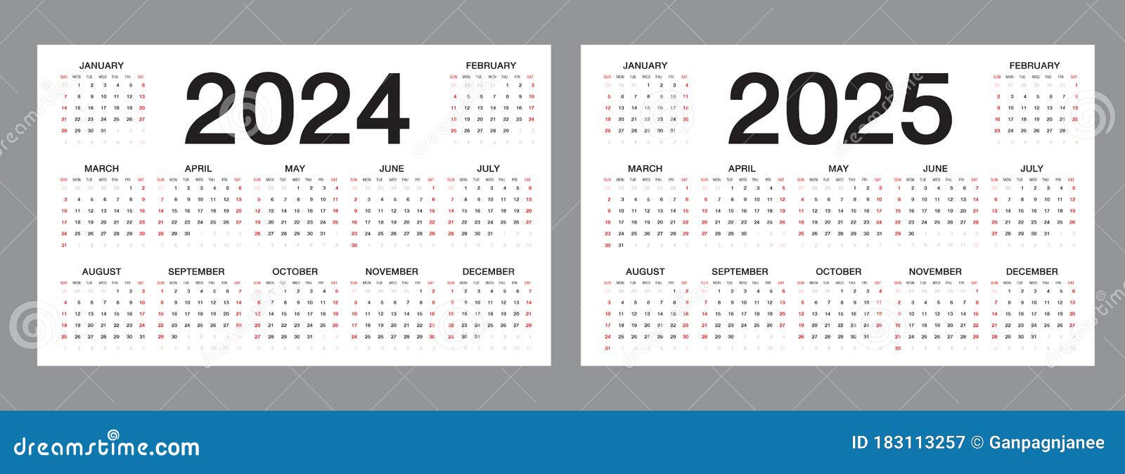 Simple 2025 Year Calendar Vector Illustration