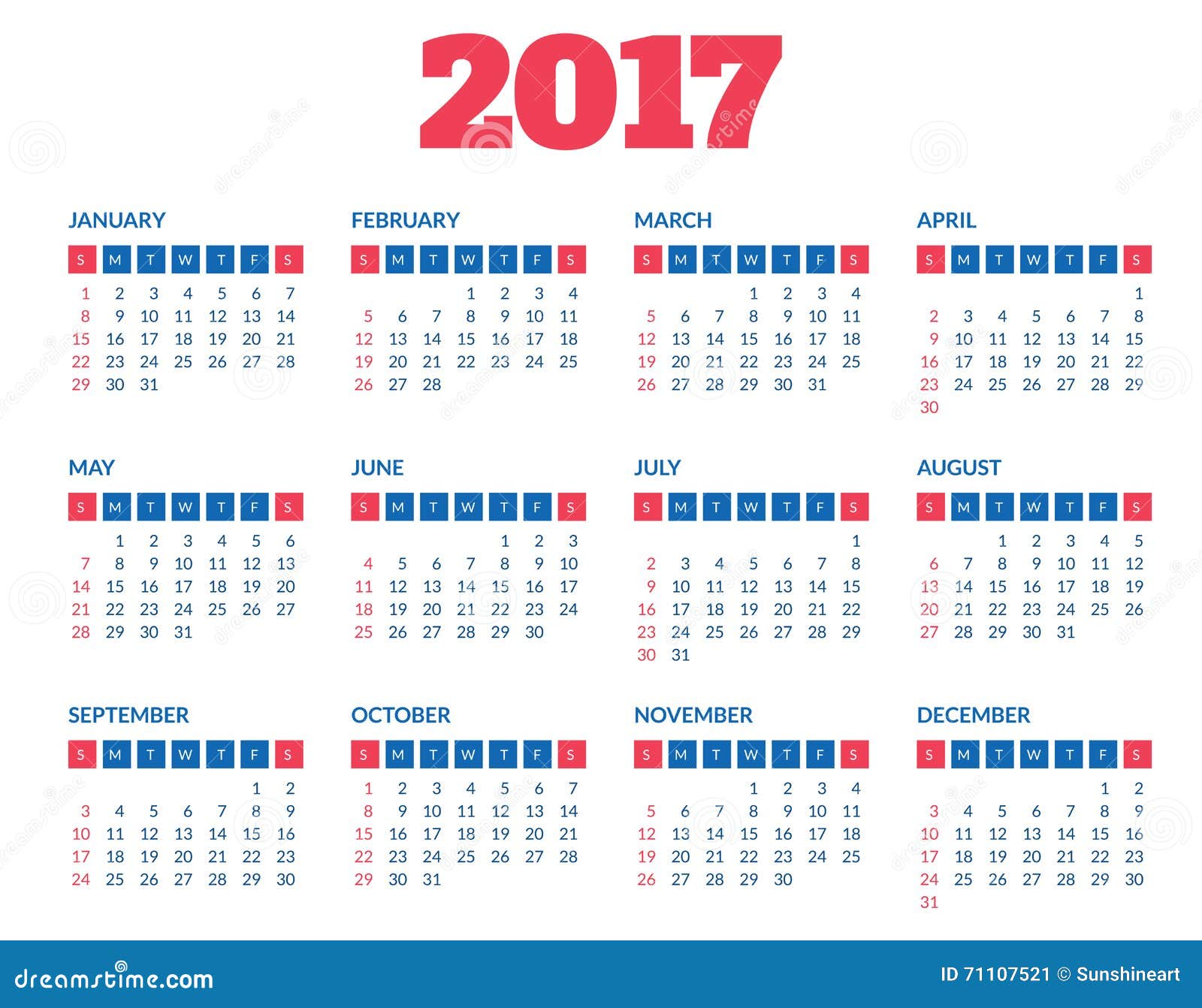 aangenaam Afdeling tekort Simple Calendar 2017 Template Stock Vector - Illustration of banner, april:  71107521