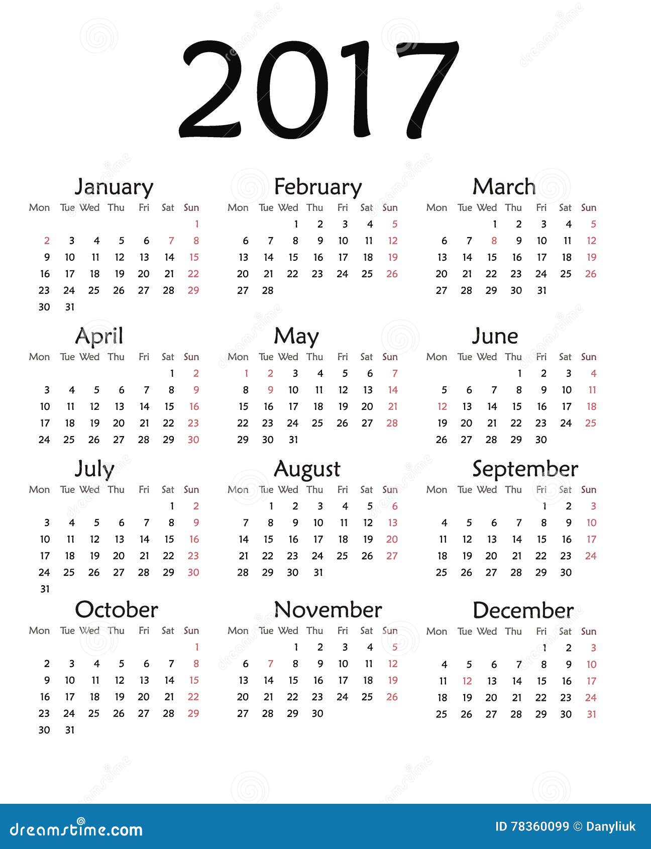 Simple Calendar For 17 Year Stock Illustration Illustration Of Clean Graphic