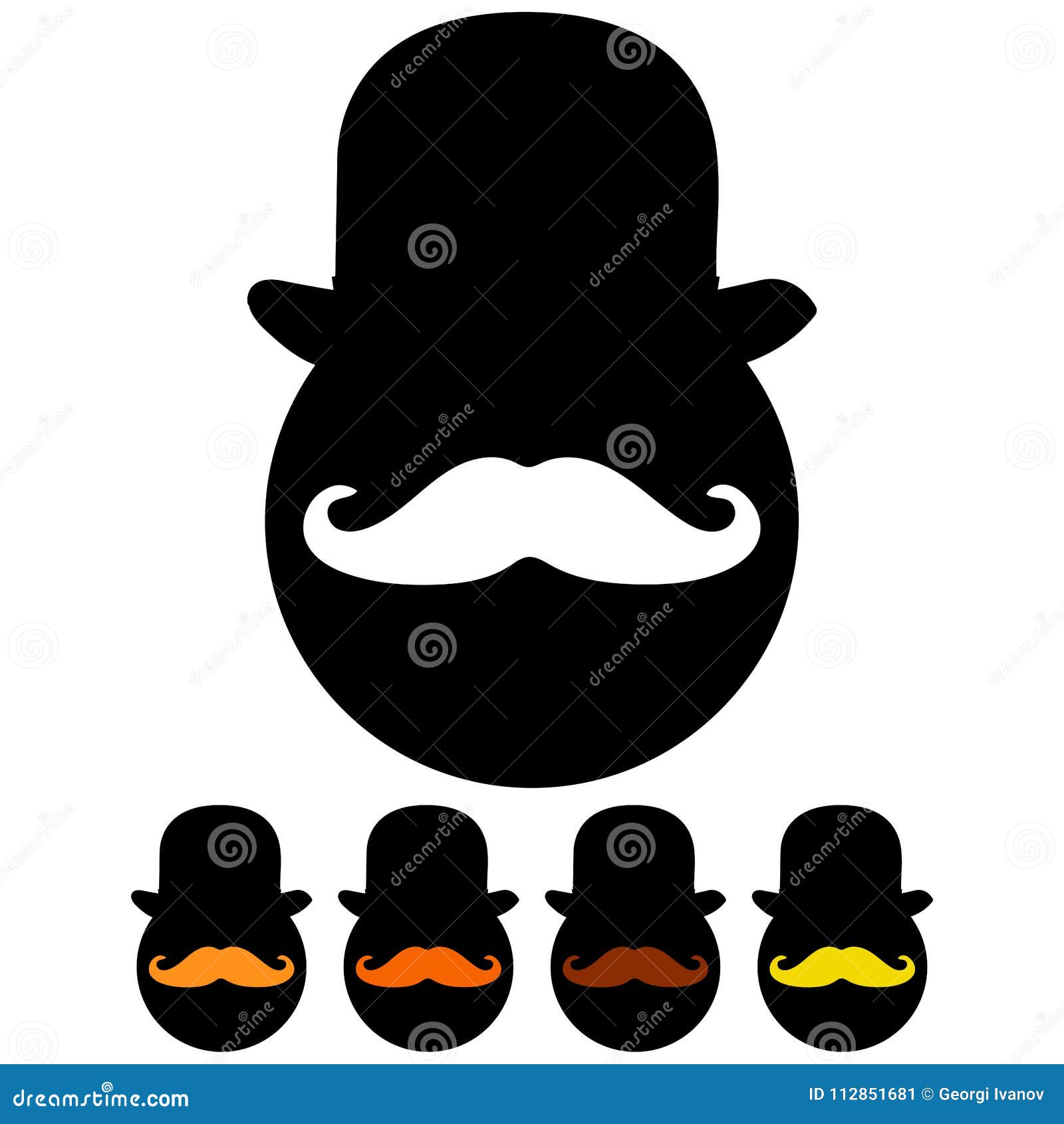 Simple Cartoon Character Silhouette with a Moustache, Wearing a Hat Icon. Five Variations Stock Vector - Illustration of black, retro: 112851681 Simple Cartoon Character Silhouette with a Moustache, Wearing a Hat Icon. Five Variations Stock Vector - Illustration of black, retro: 112851681