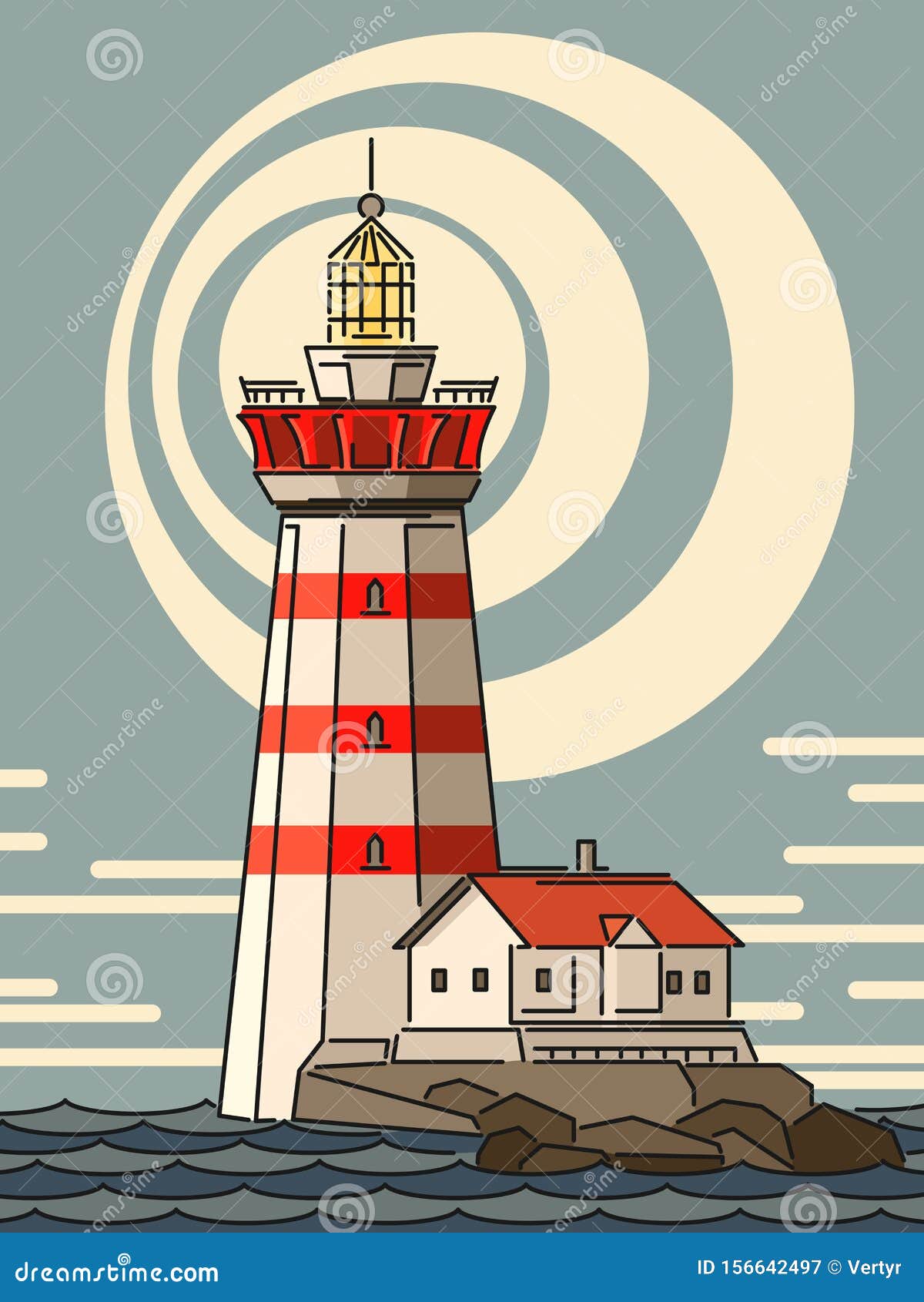 Simple Cartoon Illustrations of Lighthouse on Island. Stock Vector -  Illustration of lights, illuminator: 156642497