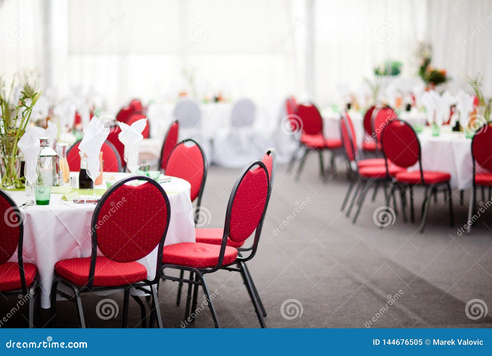 Simple Catering In Tent Reception Red Chairs White