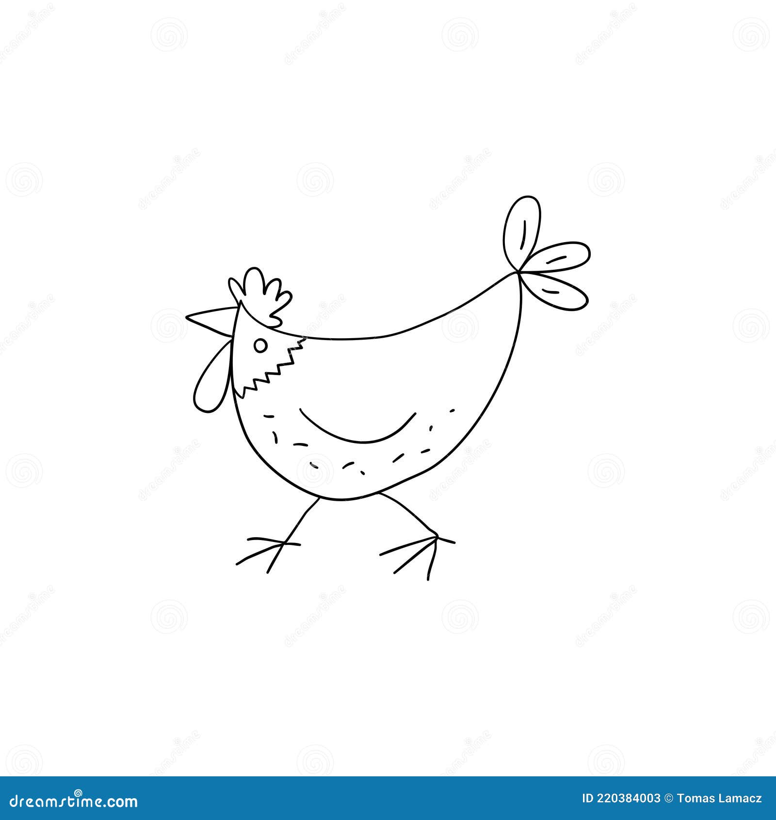 Simple Childish Hen Running. Hand Drawn Comic Isolated Vector ...