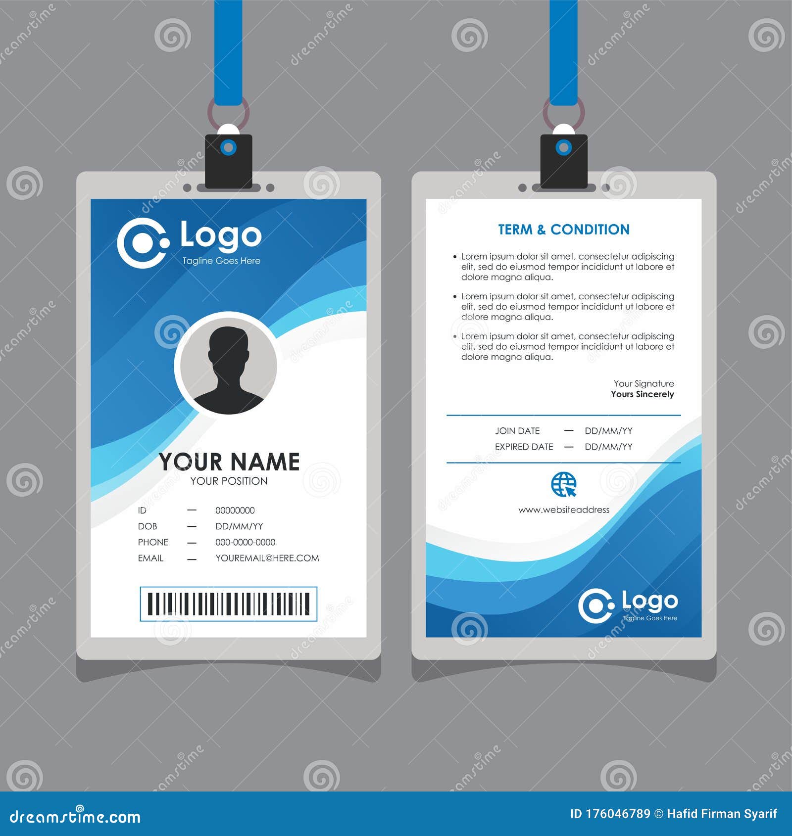 Simple Clean Stylish Blue Wave Id Card Design Stock Vector Within Employee Card Template Word