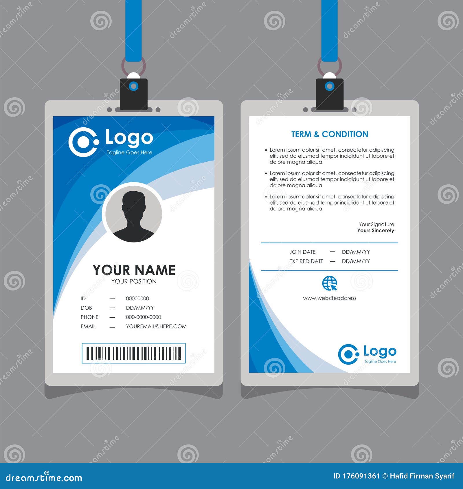 Simple Clean Stylish Blue Wave Id Card Design Stock Vector Regarding Employee Card Template Word