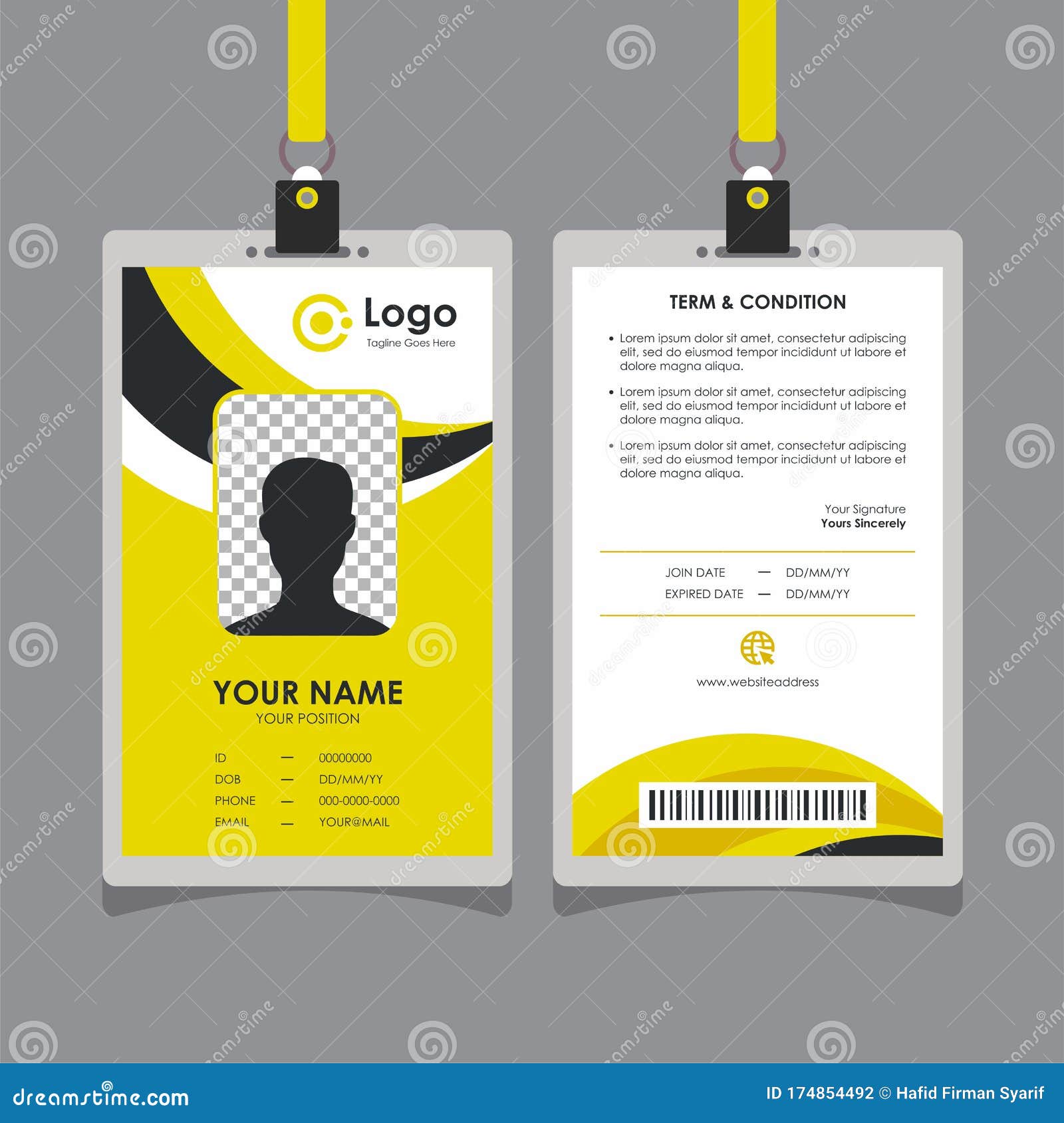 Simple Clean Yellow Id Card Design Stock Vector - Illustration of In Employee Card Template Word