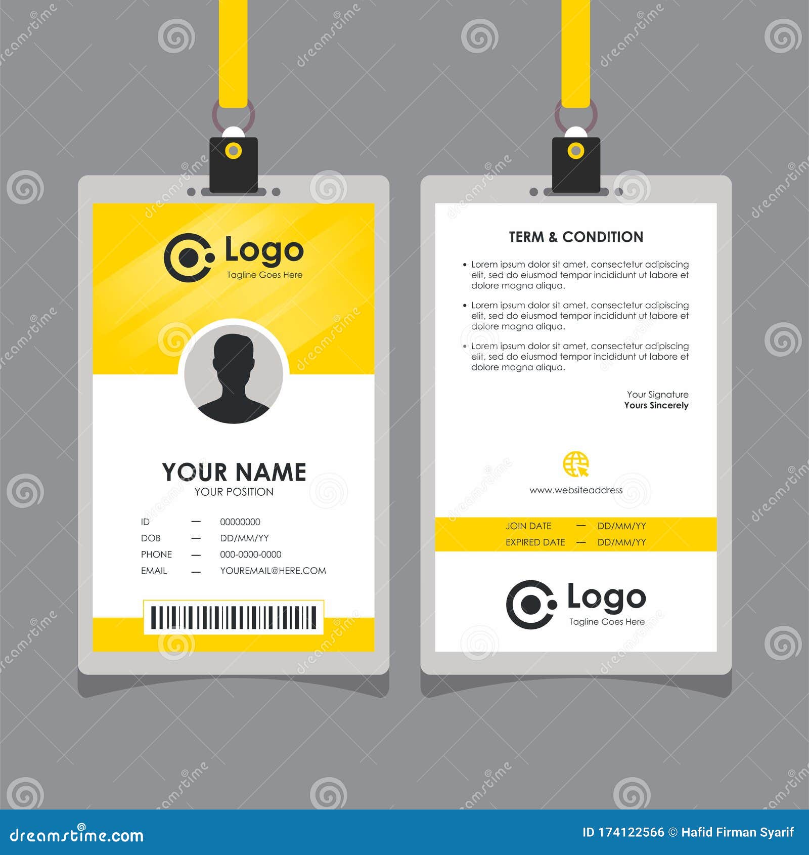 Simple Clean Yellow Id Card Design Template Vector Stock Vector With Employee Card Template Word