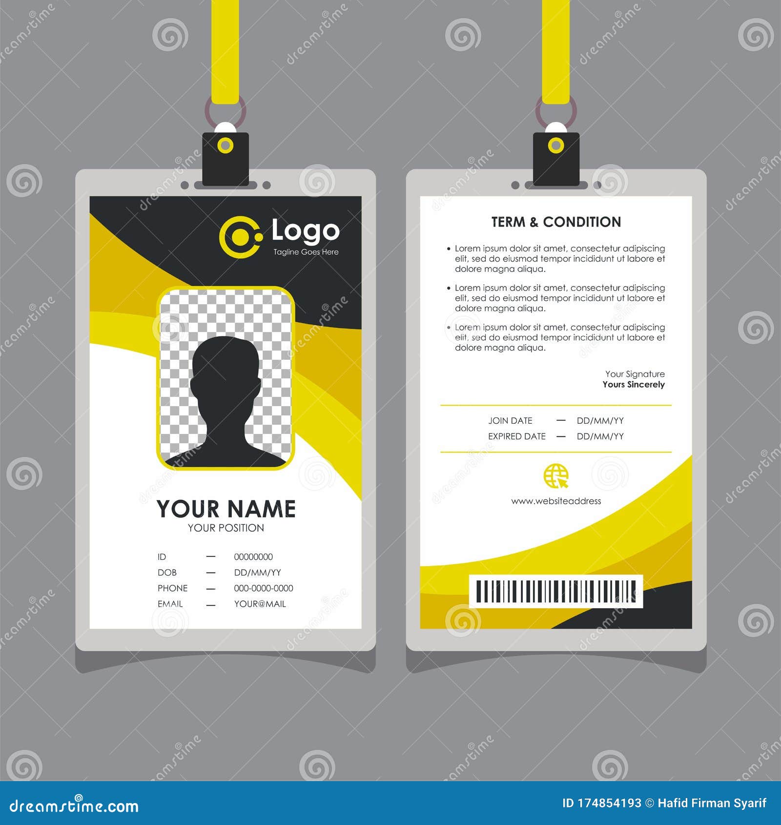Simple Clean Yellow Id Card Design Stock Vector - Illustration of With Regard To Id Card Template Word Free