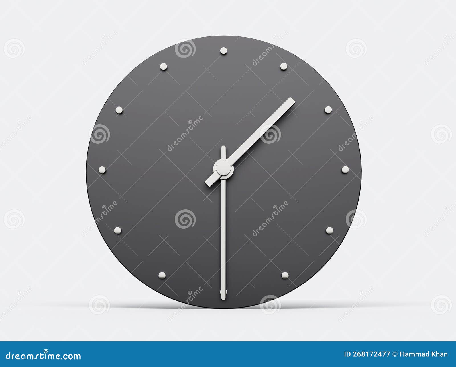 Simple Clock Gray 130 Half Past One O Clock Modern Minimal Clock. 3D