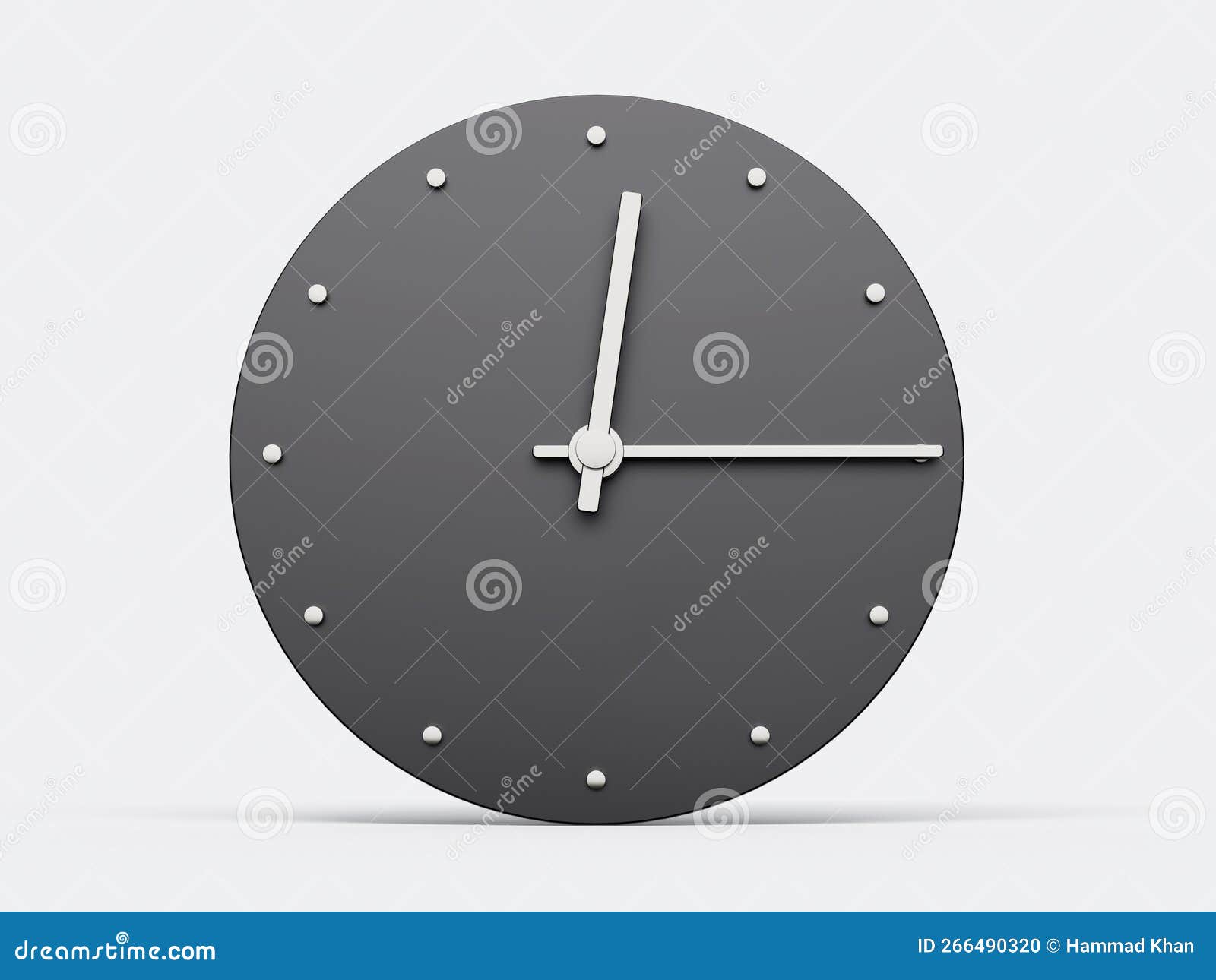Simple Clock Gray 1215 Quarter Past Twelve O Clock. Modern Minimal