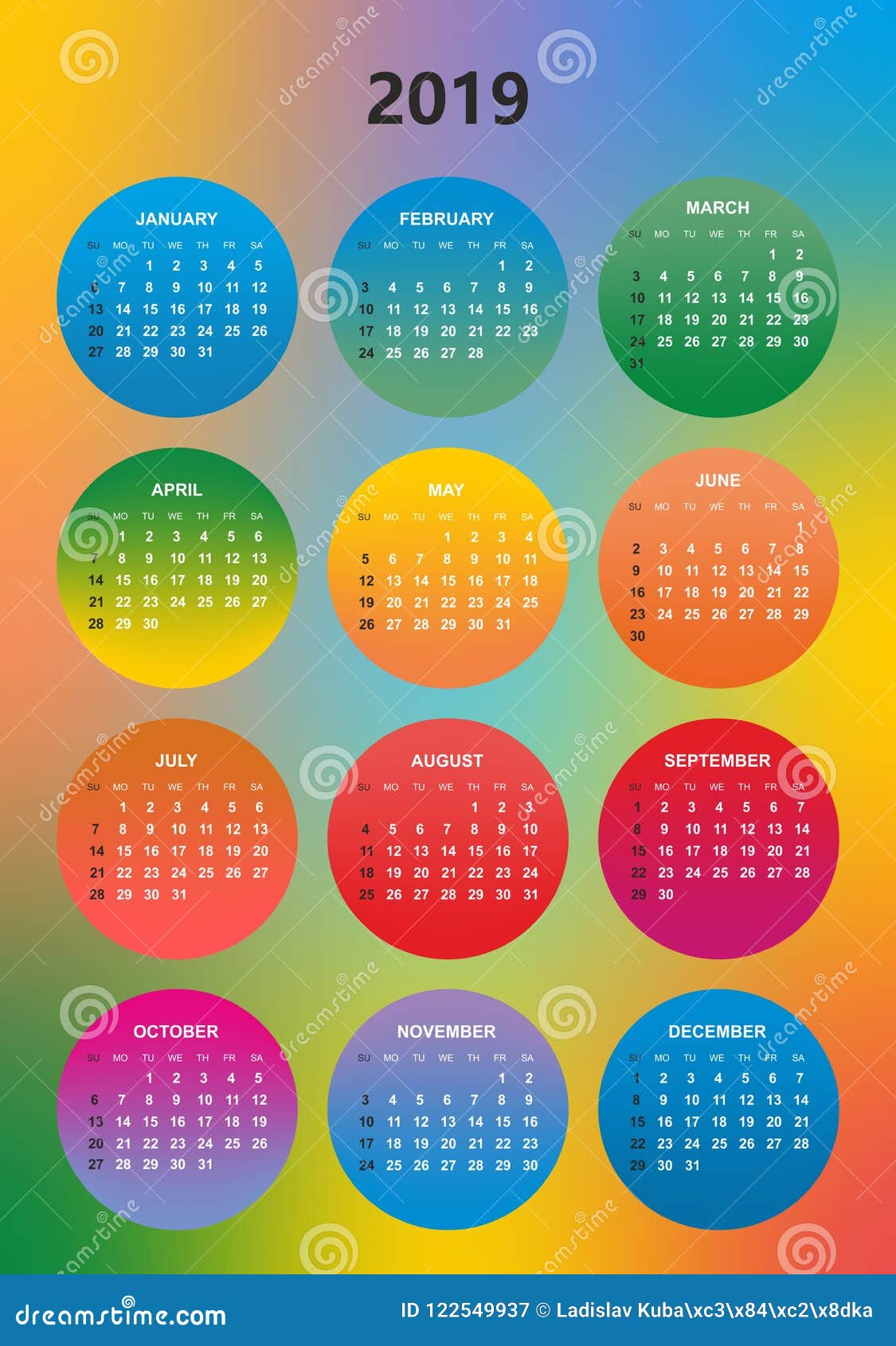 Simple Color Calendar For The Year 19 The Names Of Days And Months In A Row Numbered Days In The Colored Circles On A Colored B Stock Vector Illustration Of December Simple Color Calendar For The Year 19 The Names Of Days And Months In A Row Numbered Days In The Colored Circles On A Colored B Stock Vector Illustration Of December