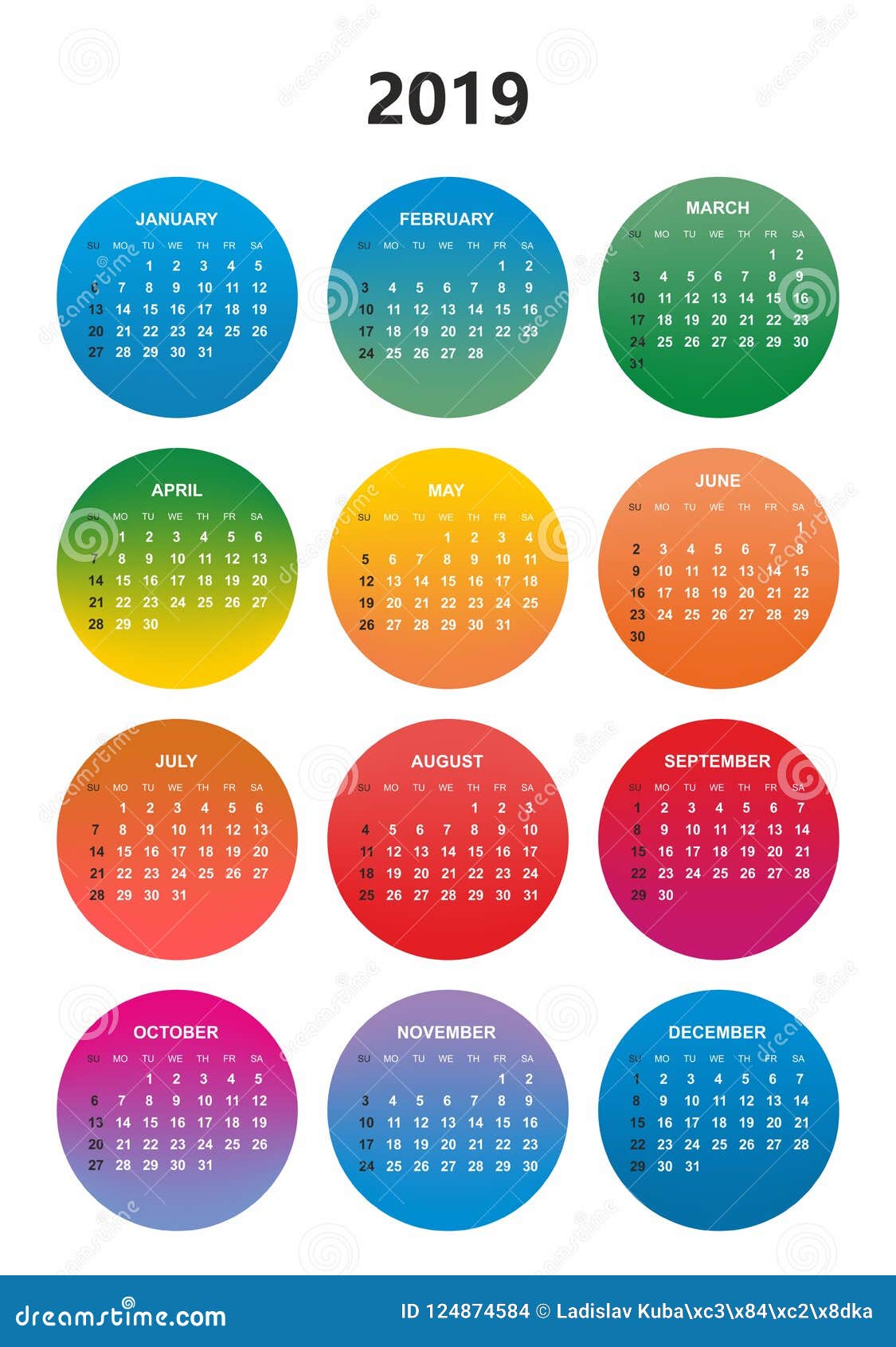 Simple Color Calendar For The Year 19 The Names Of Days And Months In A Row Numbered Days In The Colored Circles On A White B Stock Vector Illustration Of Calendar Simple Color Calendar For The Year 19 The Names Of Days And Months In A Row Numbered Days In The Colored Circles On A White B Stock Vector Illustration Of Calendar