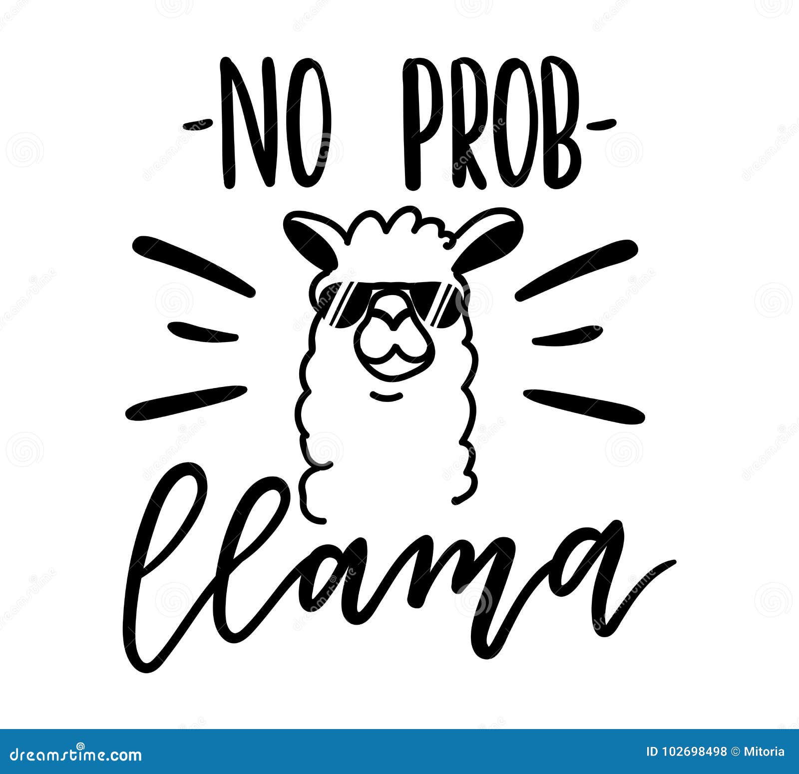 llama quote with doodles. no prob llama motivational and inspirational quote.